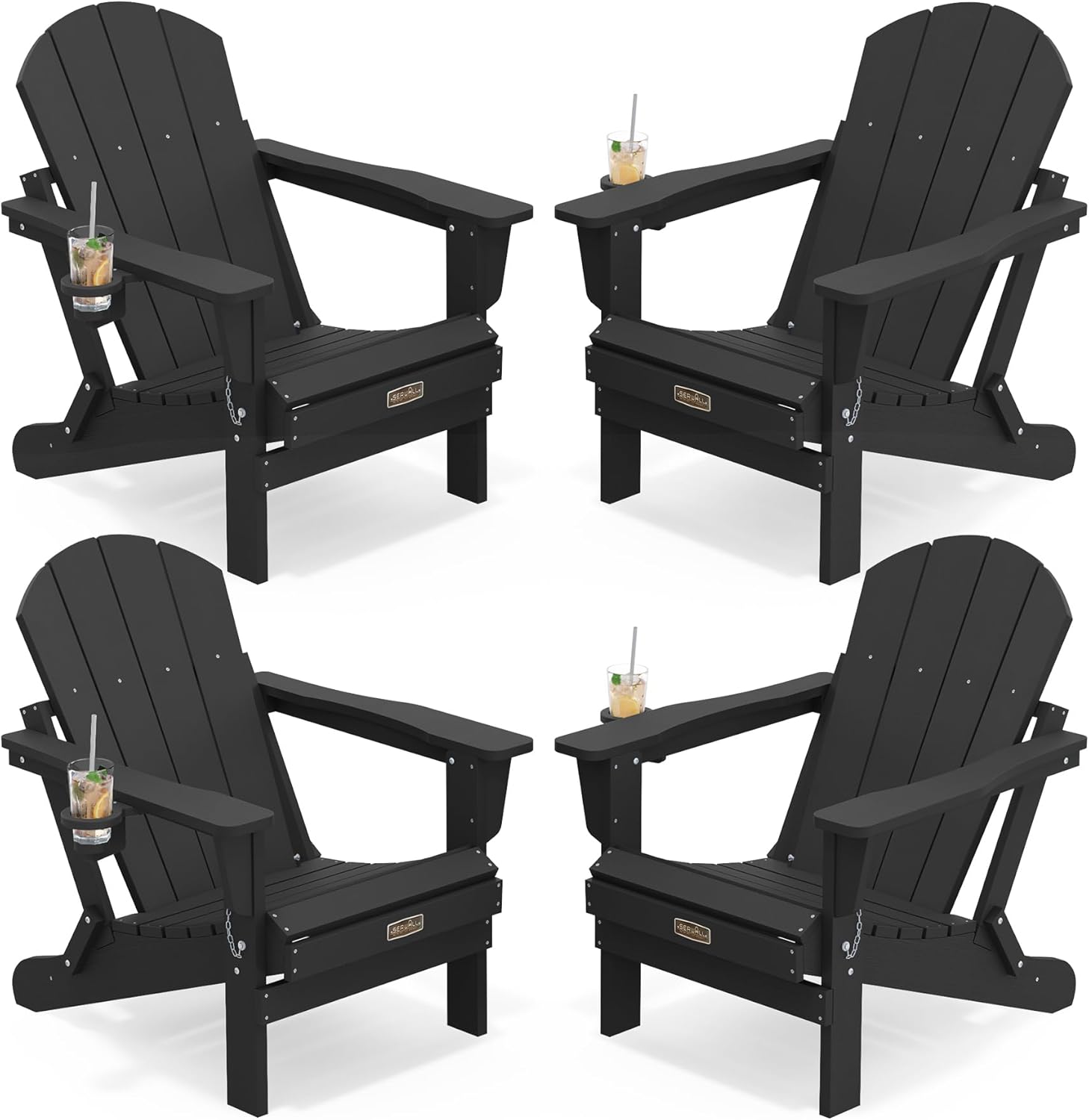 SERWALL Folding Adirondack Chairs with Cup Holder, Outdoor Fire Pit - Blue