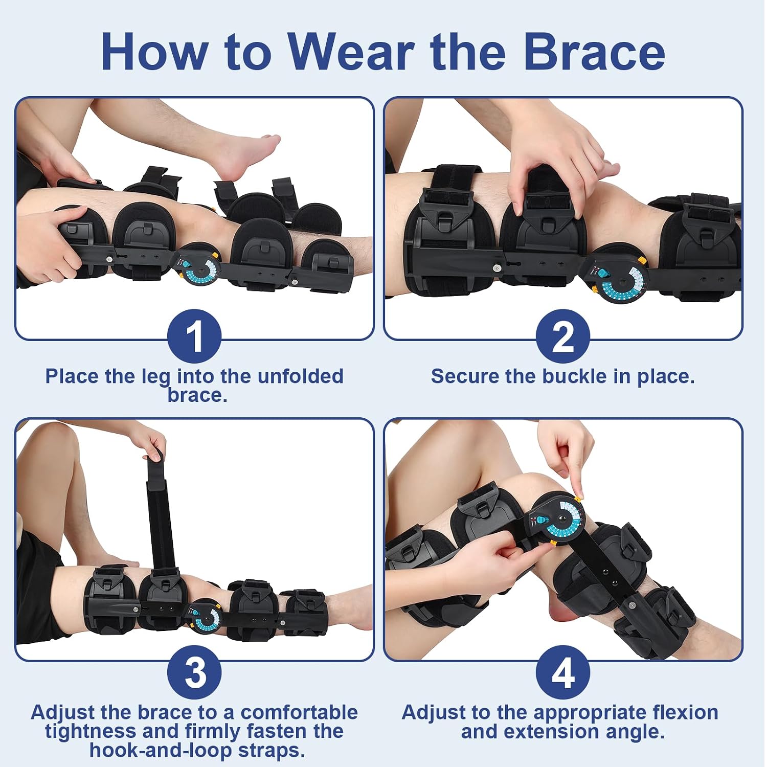 Hinged ROM Knee Brace with Adjustable Locking Dial 0°-120° | Post Surgery Knee Immobilizer & Stabilizer for ACL