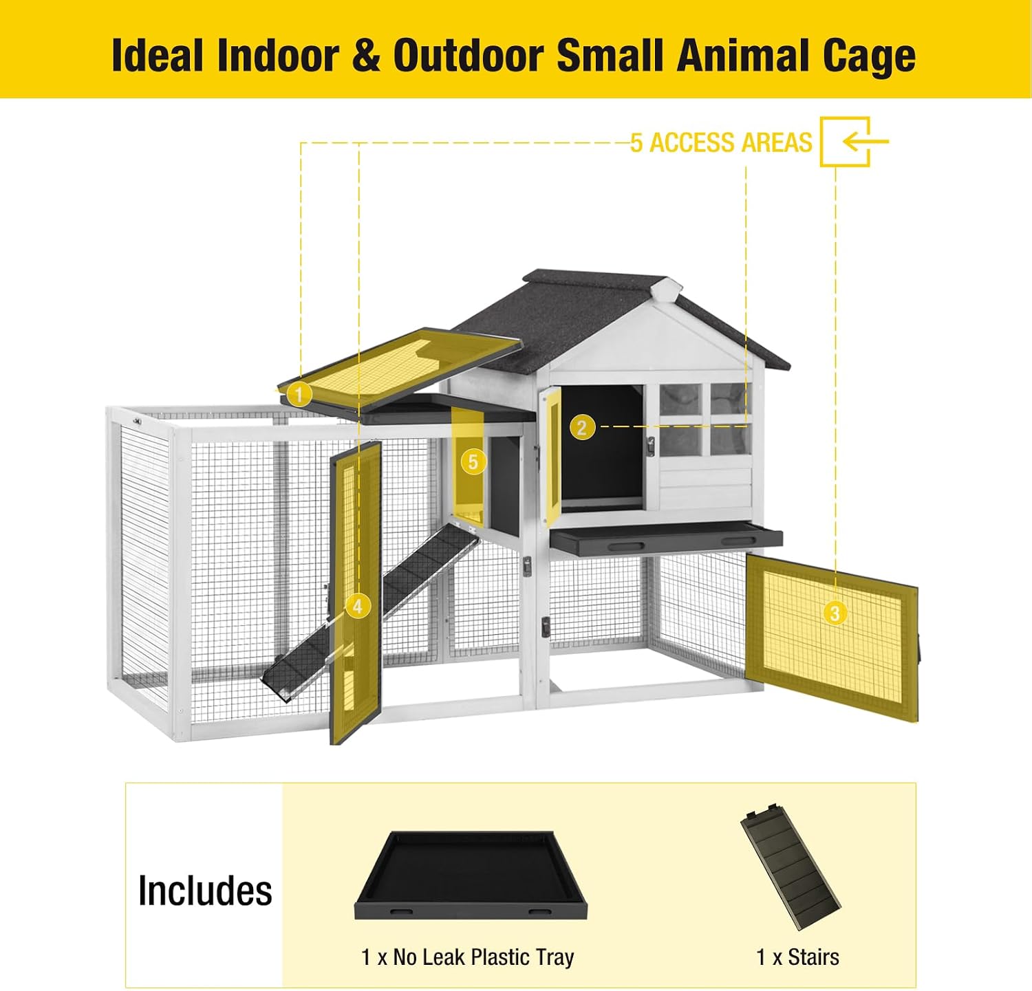Aivituvin 103.2" L Rabbit Hutch Indoor Outdoor Bunny Cage with Run,Guinea Pig House Pull Out Upper Tray (103.2" L x 25.2" W x 36.2" H, Grey-2 Sets)