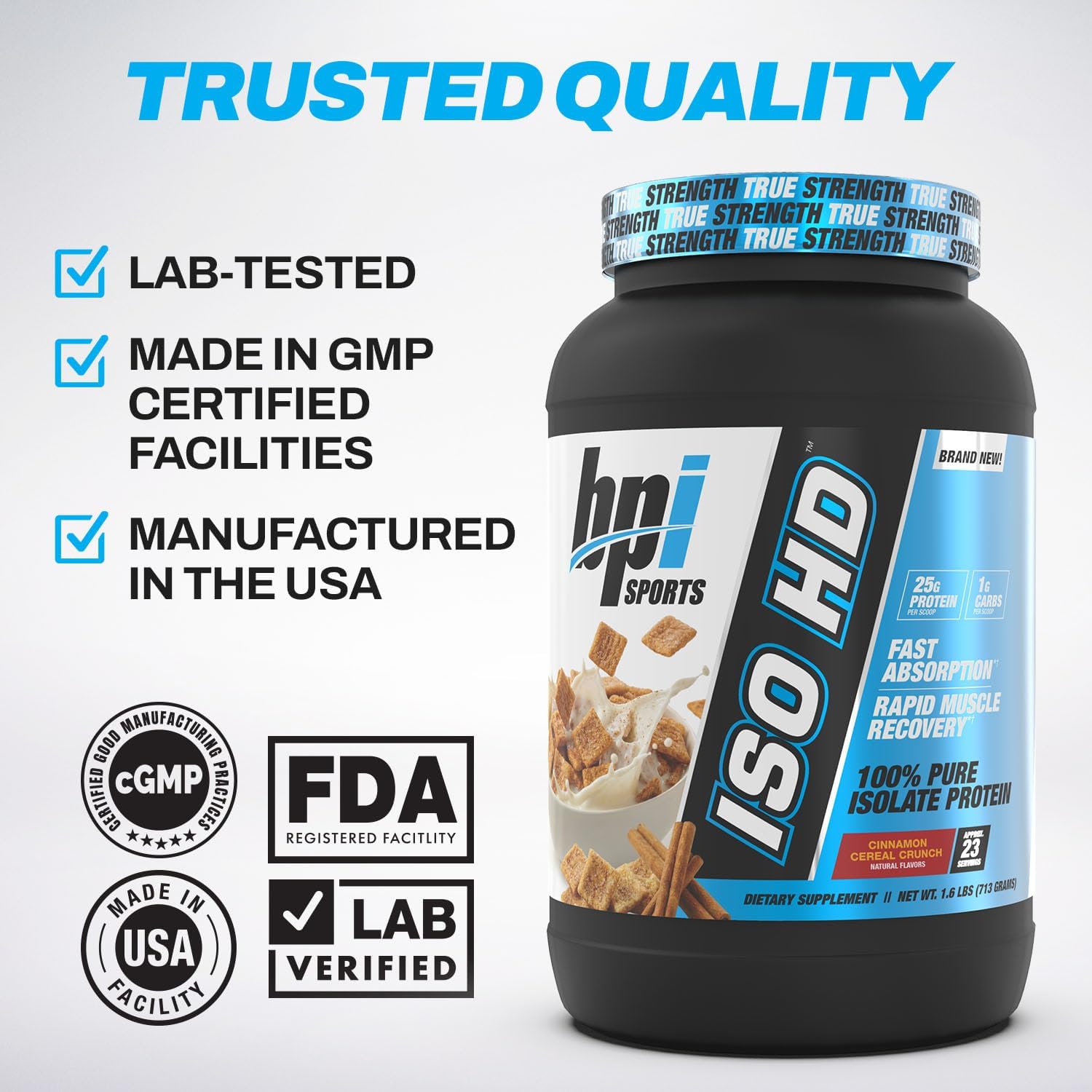 BPI Sports ISO HD Isolate Protein Powder – 100% Whey Isolate, Protein Powder for Muscle Gain - Chocolate Brownie, 5.4 Pounds - 69 Servings