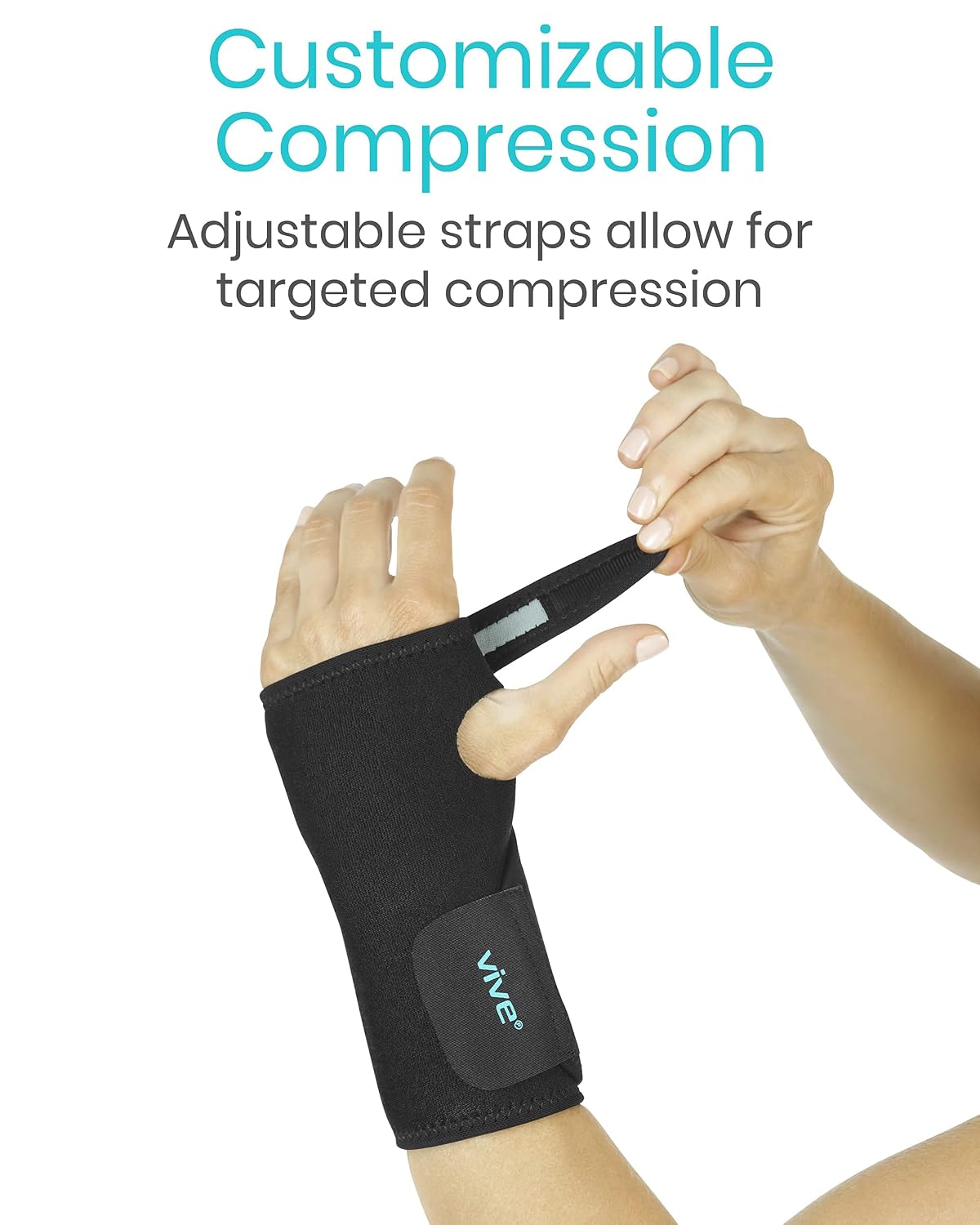 Vive Wrist Brace - Carpal Tunnel Hand Compression Support Wrap for Men | Women, Tendinitis, Bowling, Sports Injuries Pain Relief - Removable Splint - Universal Ergonomic Fit (Black, Right)