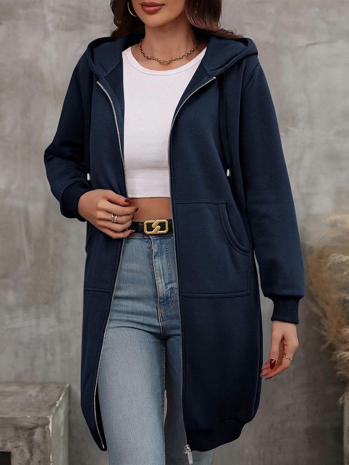 ELESOL Women Casual Zip up Fleece Hoodies Tunic Sweatshirt Long Jacket