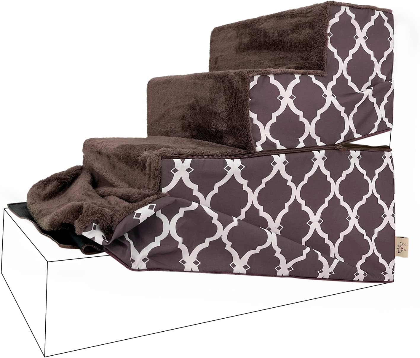 Best Pet Supplies Non-Slip Foam Dog Stair & Pet Ramp, Balanced Indoor Step Support - Foldable Stair, Ash Gray Linen,3-Step
