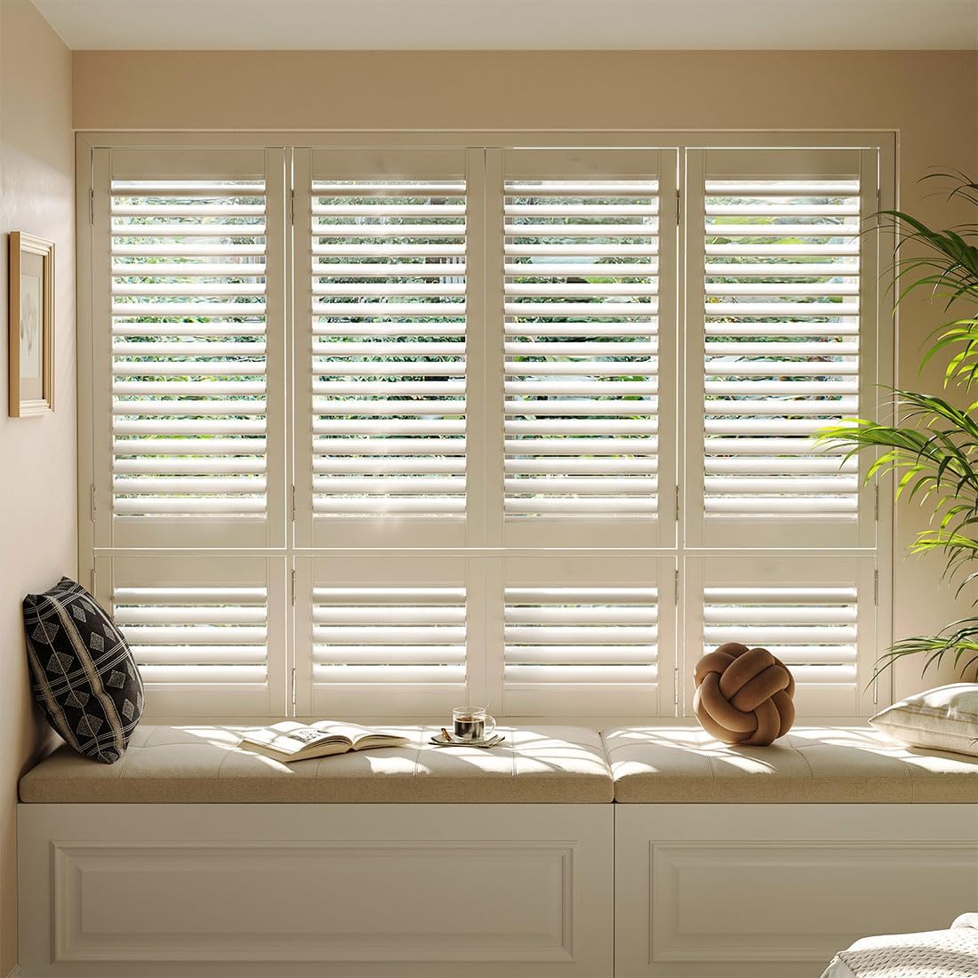 Plantation Shutters for Interior Windows, White, Faux Wood, Custom Made | Interior/Inside, Humidity-Resistant, Protect Privacy, Adjust light, for Bath