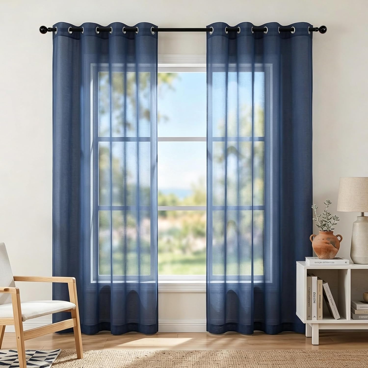 KOUFALL White Sheer Curtains 72 Inches Long for Bedroom Set of 2 Panels Grommet Faux Linen Window Voile Semi Baisc Decorative Sheer Curtains for
