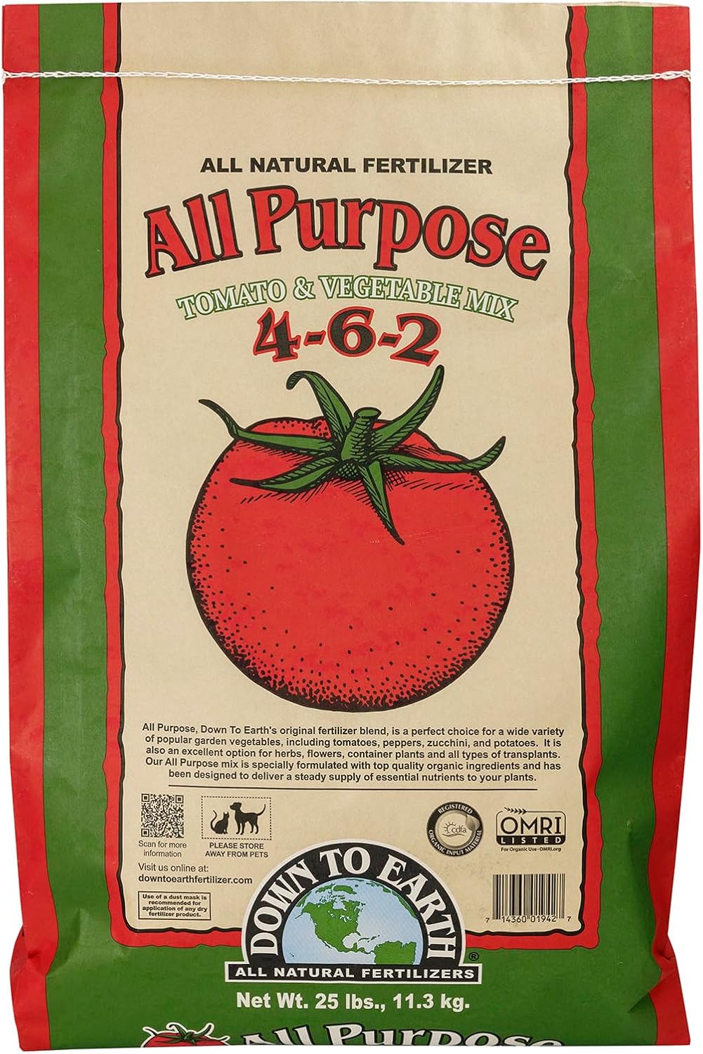 Down To Earth All Natural Fertilizers Organic All Purpose - 4-6-2, 25 lb | Plant Food for Tomatoes, Peppers, Eggplant, Squash, Herbs, Flowers