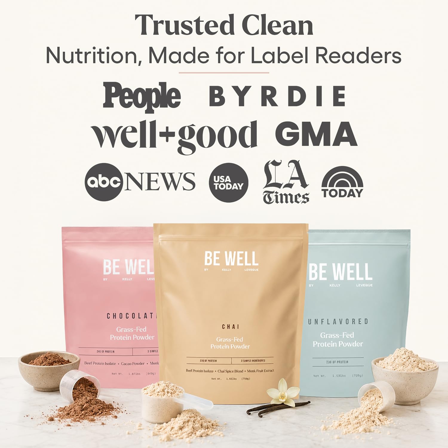 Be Well by Kelly Grass Finished Beef Protein Powder Vanilla Flavor