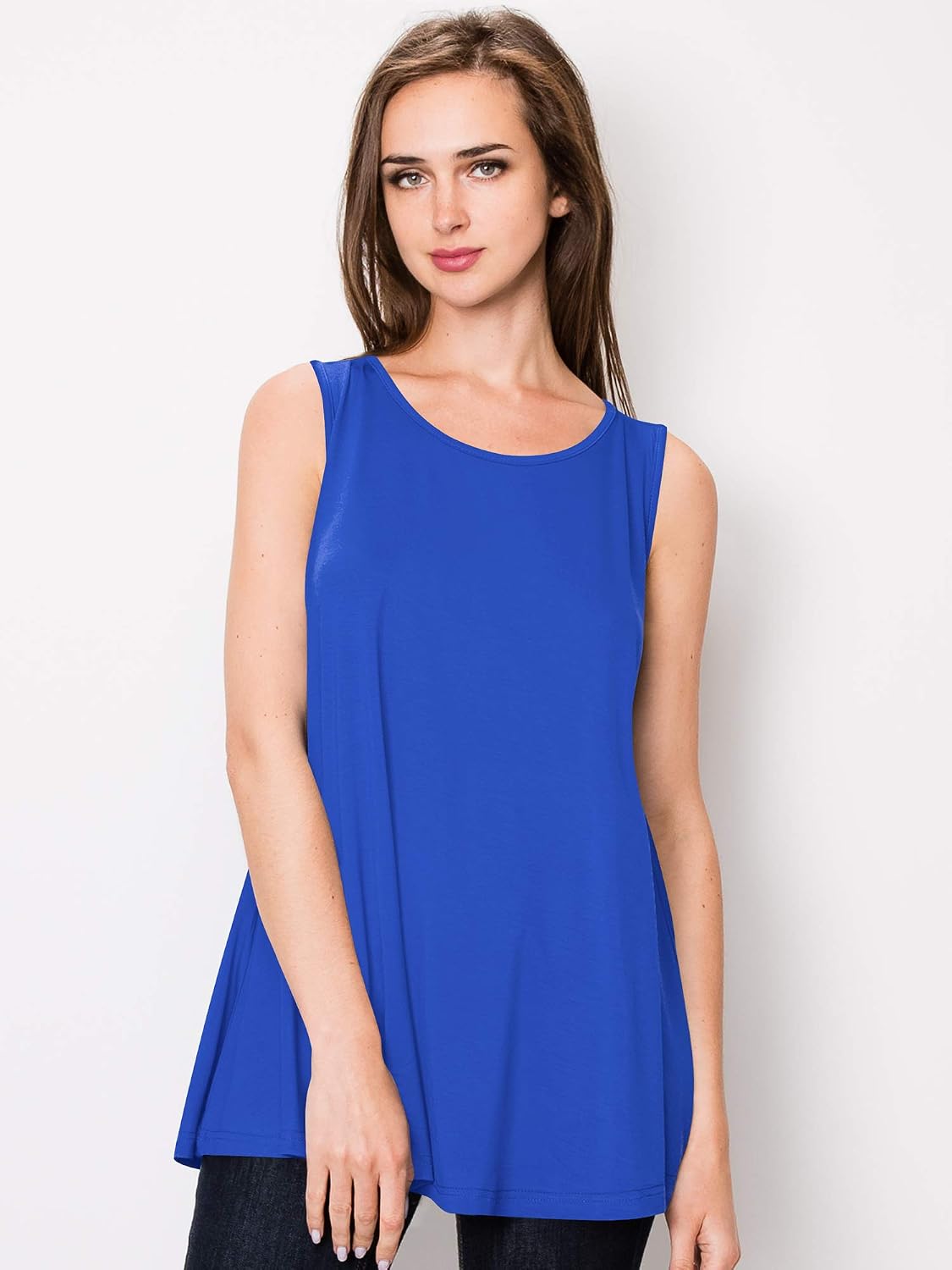 Lock and Love Women Solid Short Sleeve/Sleeveless Tunic for Leggings Swing Tunic Flare Tank Tops S-5XL Plus Size Made in USA