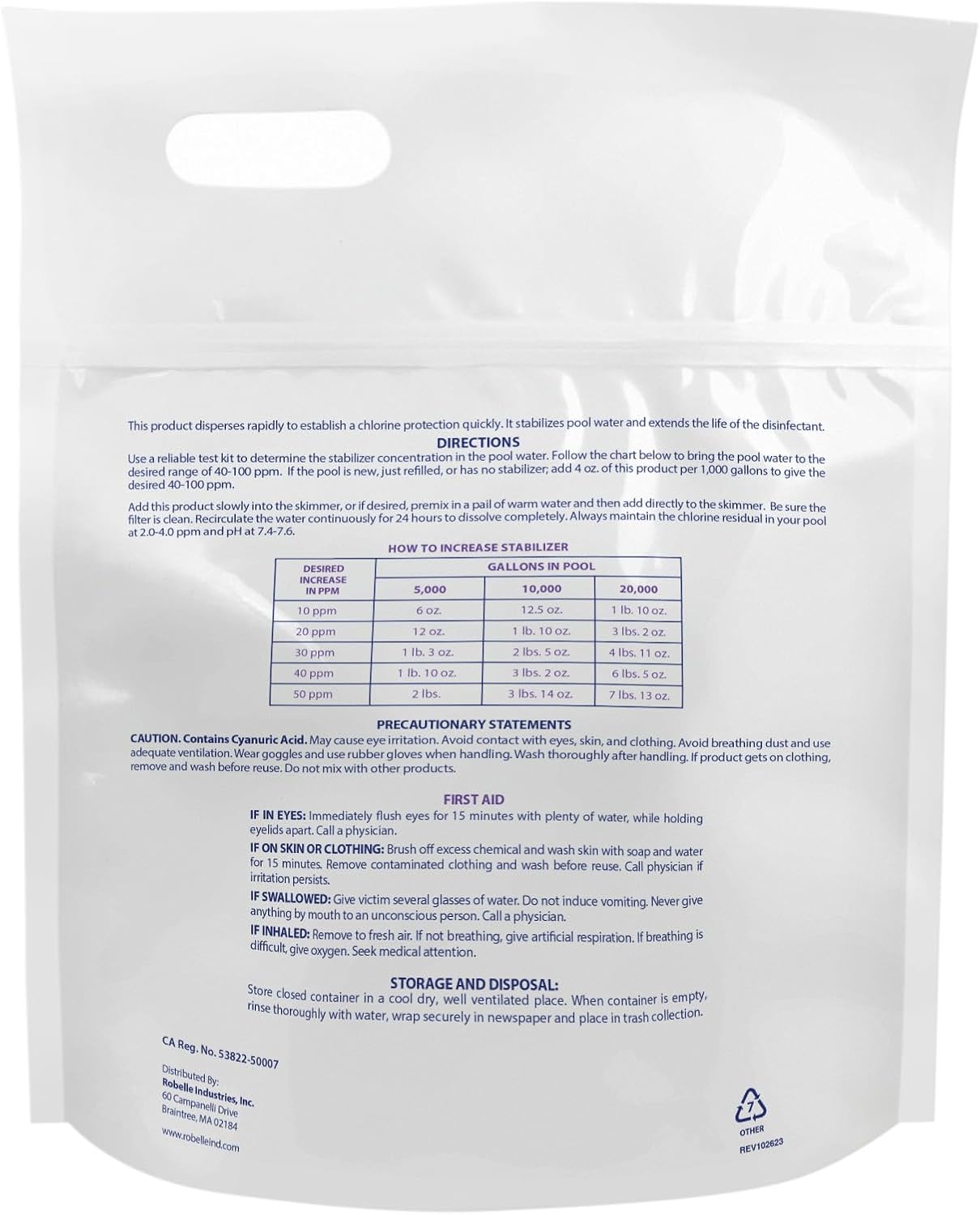 Robelle 4-Pounds Premium Chlorine Stabilizer and Conditioner | Concentrated Cyanuric Acid for Pools, Pool Stabilizer, Helps Chlorine Last Longer, 6 oz raises CYA 10 ppm per 5,000 gallons