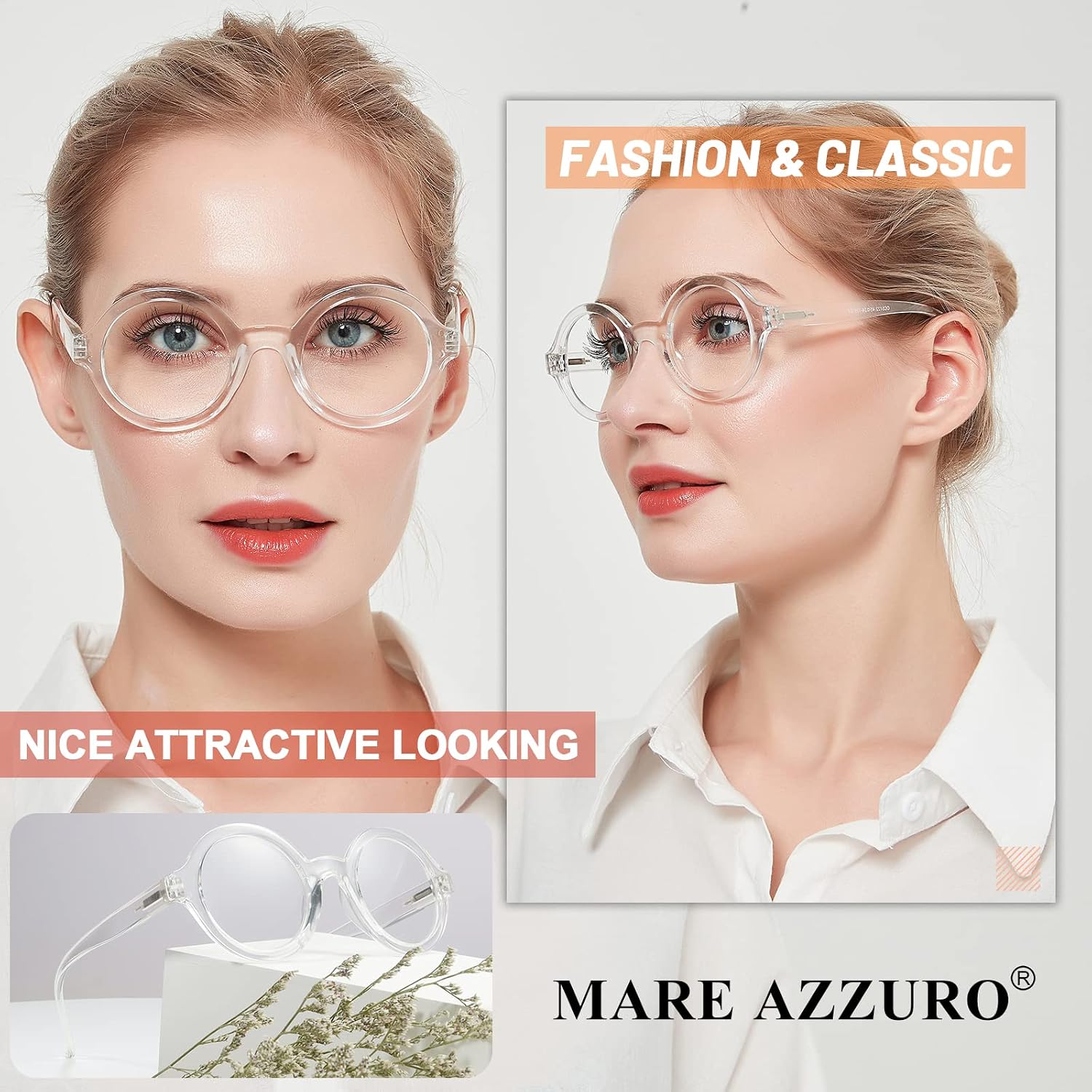 MARE AZZURO Round Reading Glasses 2.5 Women Stylish Readers 0 1.00 1.25 1.50 1.75 2.00 2.25 2.50 2.75 3.00 3.50 4.00 5.00 6.00 (Black 250)