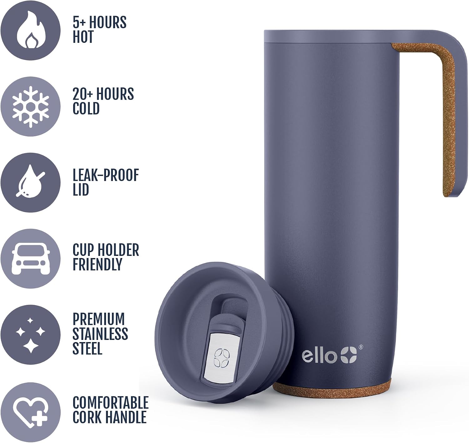 Ello Magnet 18oz Insulated Stainless Steel Travel Mug with Handle, Poseidon