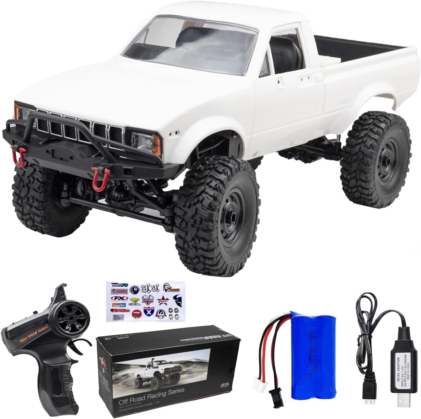 WPL C24 1/16 4WD RC Off-Road Pickup White | 2.4G RTR rock crawler with one upgraded 1200mAh battery, hobby gift for men
