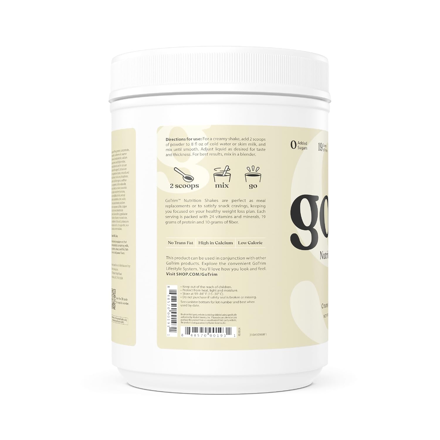 GoTrim Nutrition Shakes - Creamy Vanilla, High Protein, Meal Replacement Shake with 19g Protein & 10g Fiber, Ready to Drink, Gluten-Free, No Added Sugar, 14 Servings