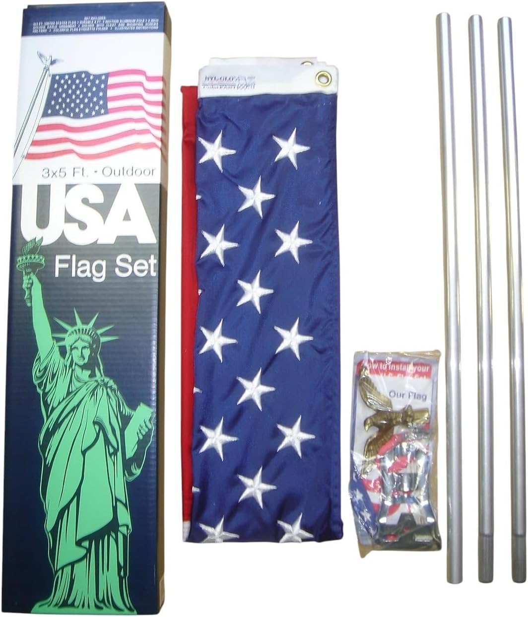 Annin Flagmakers American Flag & Flagpole Kit - 3 x 5 Feet (Model 11415) | All-Weather Nylon SolarGuard Nyl-Glo, 100% Made in USA