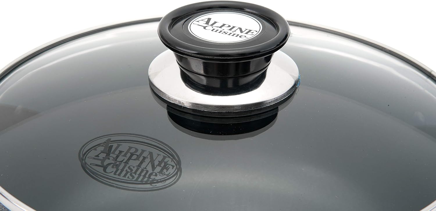 Alpine Cuisine 4 Quart Non-stick Stock Pot with Tempered Glass Lid and Carrying Handles, Multi-Purpose Cookware Aluminum Dutch Oven for Braising, Boiling, Stewing