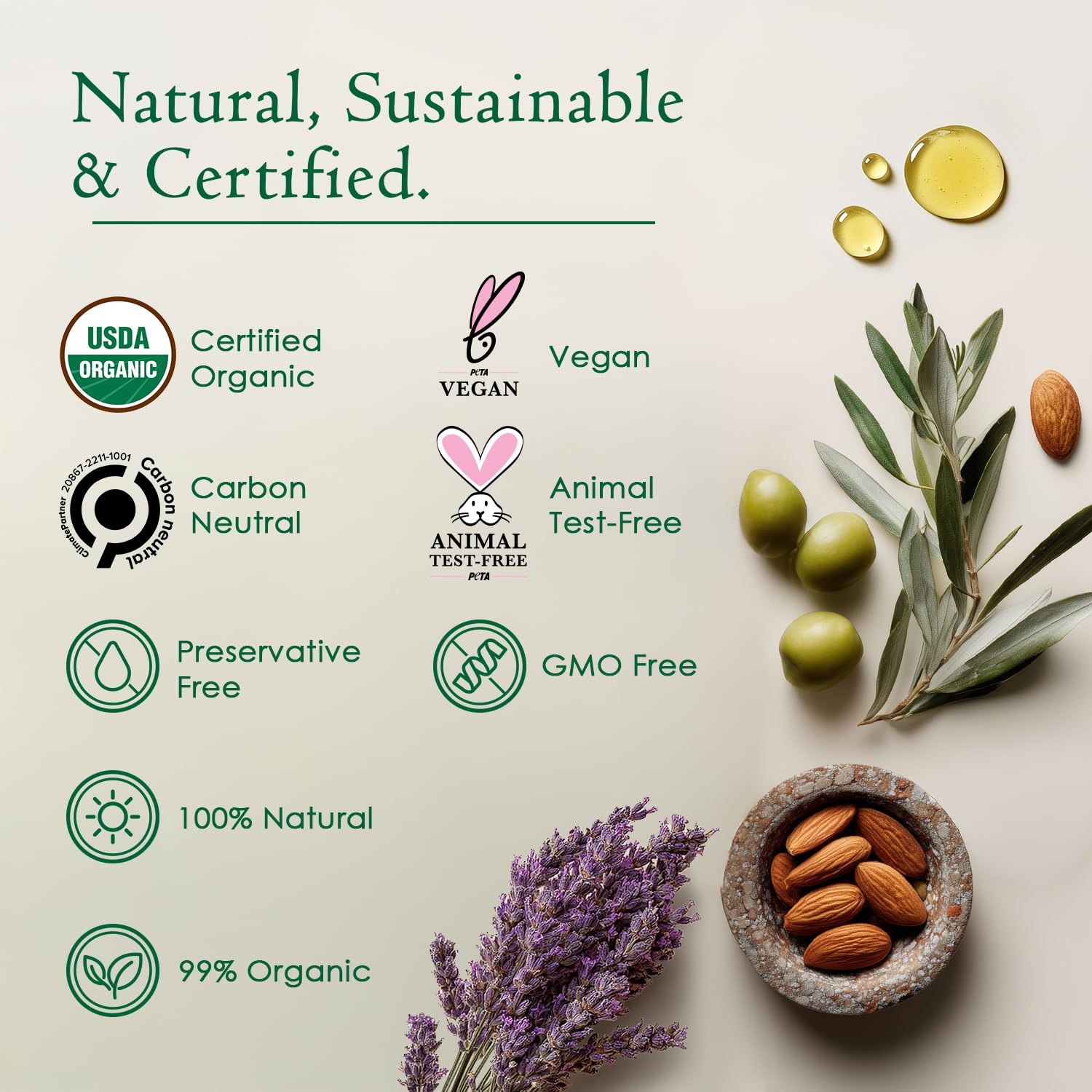 Organic Body & Face Oil for Dry Skin, Hydrating After Shower Moisturizer | Lightweight Nourishing Facial & Body Oil, Natural Cold-Pressed Almond, Olive, Jojoba, Rosehip & Lavender Oils, Vitamin E