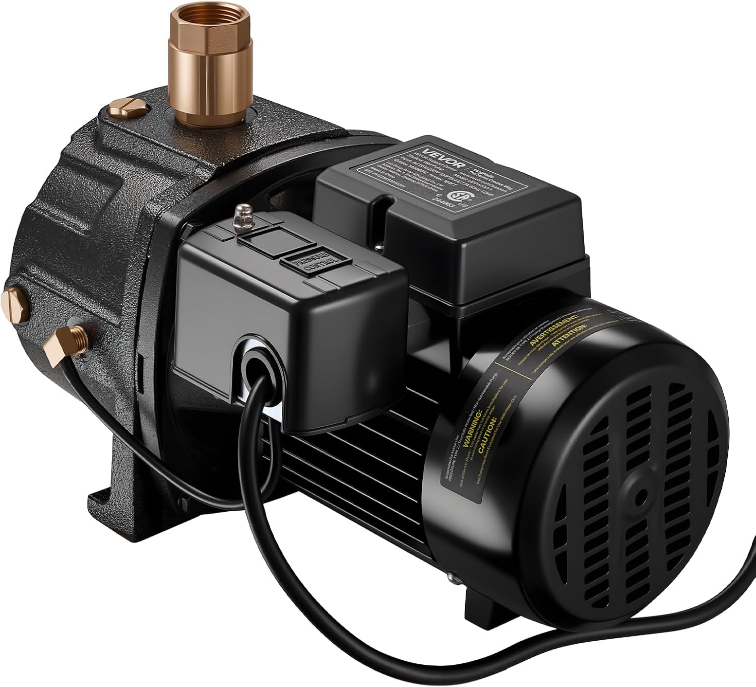 VEVOR 1/2 HP Shallow Well Jet Pump, AC 115/230 Volt, 790 GPH Dual Voltage Cast Iron Well Jet Pump, with 147 ft Max Head Lift, Automatic Pressure Switch, for Garden Irrigation Lawn Sprinkler System