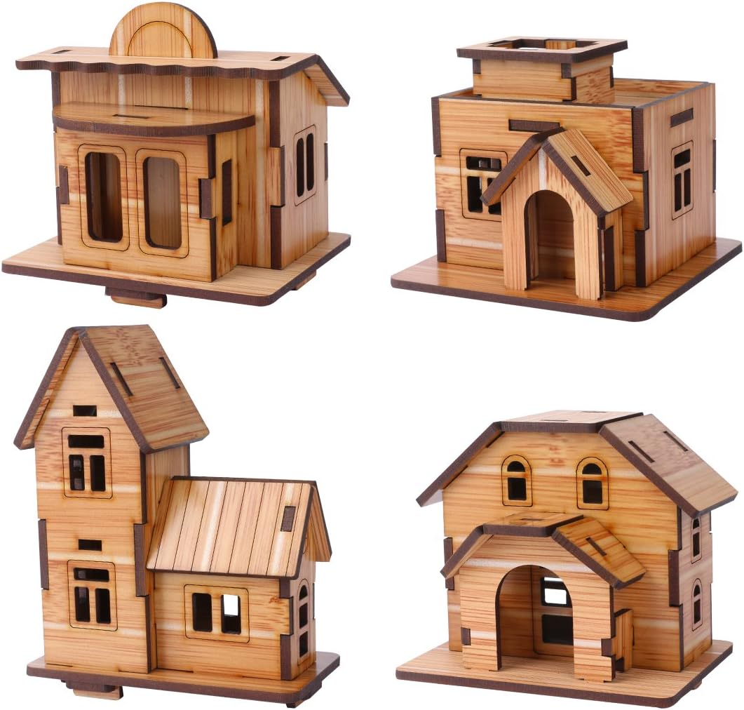 3D Wooden Puzzle, Mini DIY Model House Kit Educational Toys Jigsaw Puzzles Gift for Children and Adult