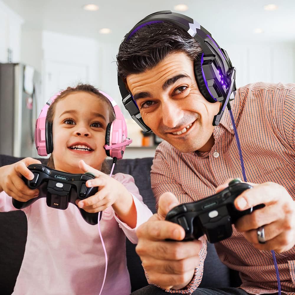 BENGOO G9000 Stereo Gaming Headset for PS4 PC Xbox One PS5 Controller, Noise Cancelling Over Ear Headphones with Mic, LED Light, 7.1 Surround Sound, Soft Memory Earmuffs for Nintendo Xbox Series X|S