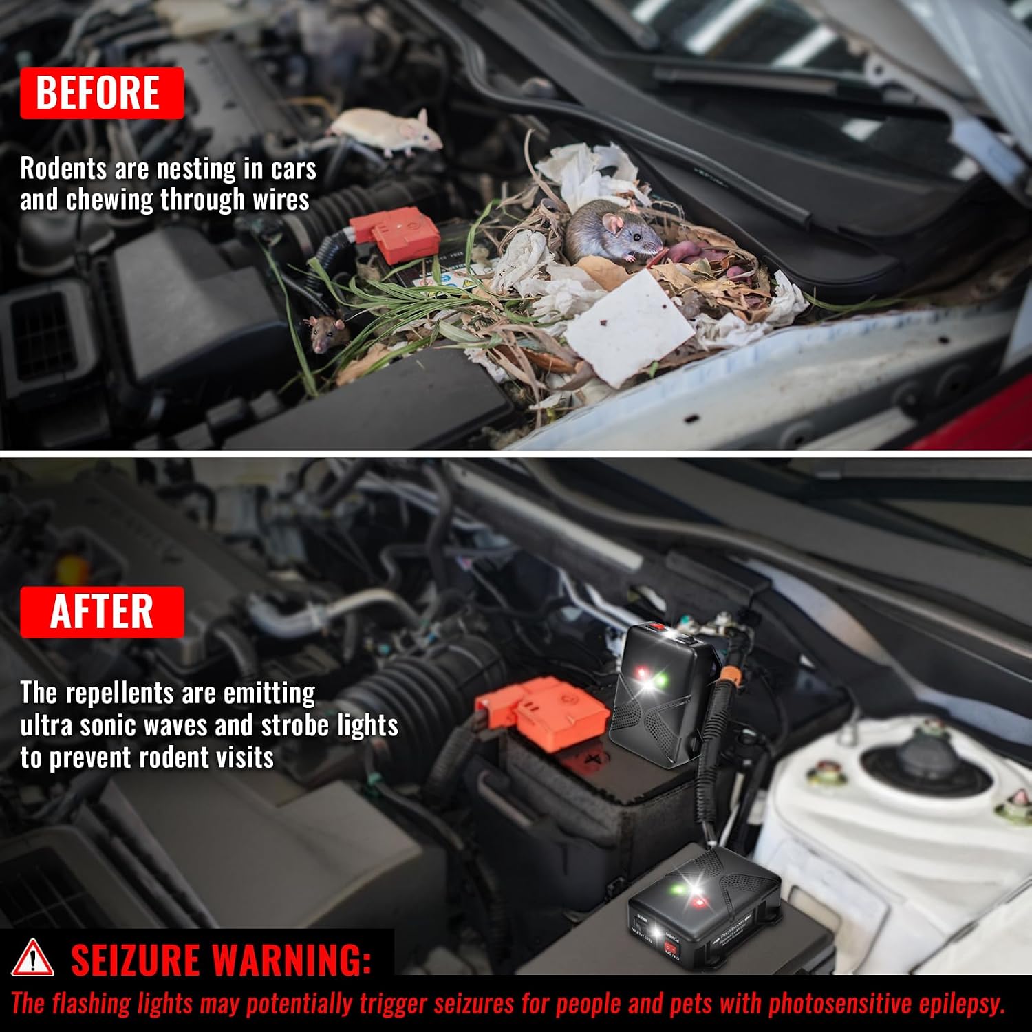 Battery Operated Ultrasonic Under Hood Rodent Repellent for Cars | Pack of 2