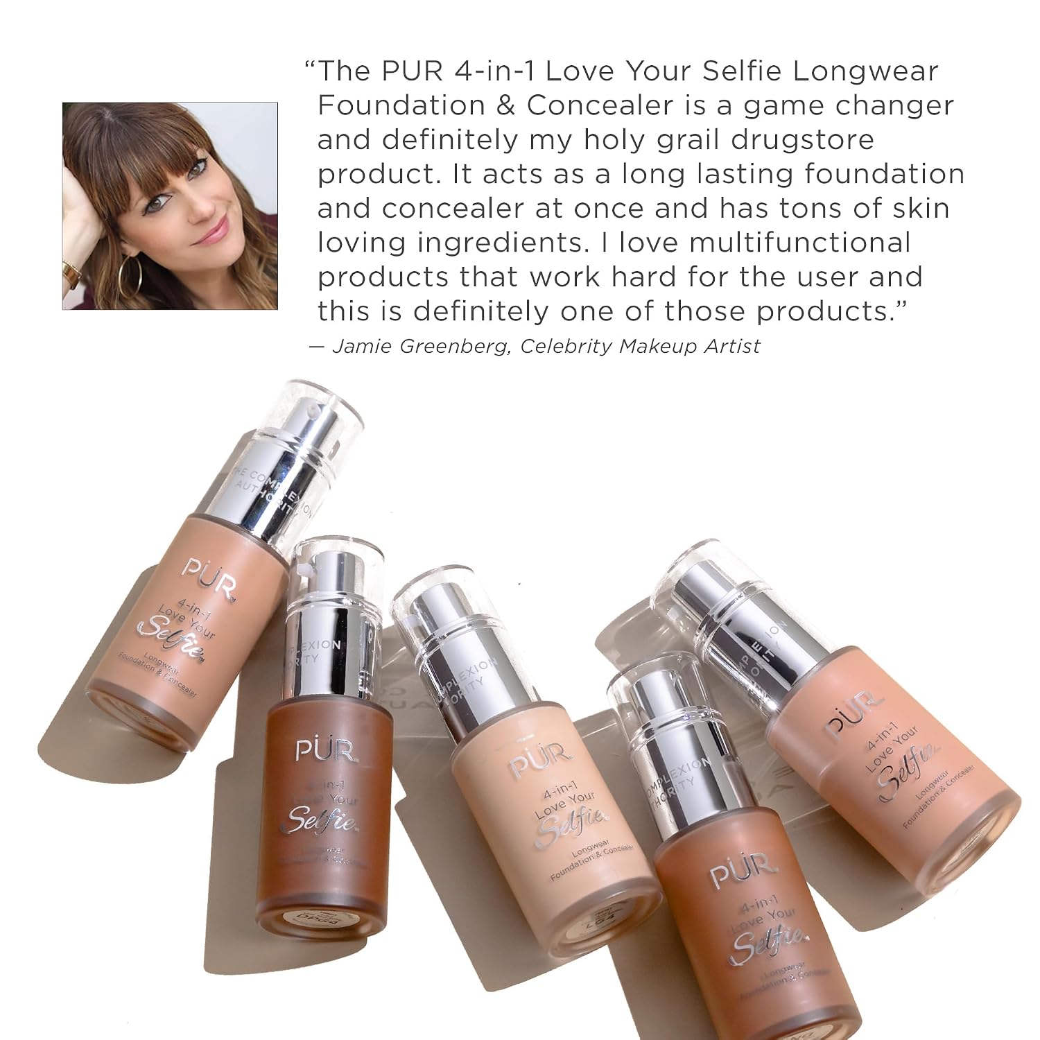 PÜR MINERALS 4-in-1 Love Your Selfie Foundation & Concealer - Longwear Medium-to-Full Coverage Liquid Makeup Foundation with Hydrating Blend for Refined-Looking, Natural Beauty Glow & Skin Texture