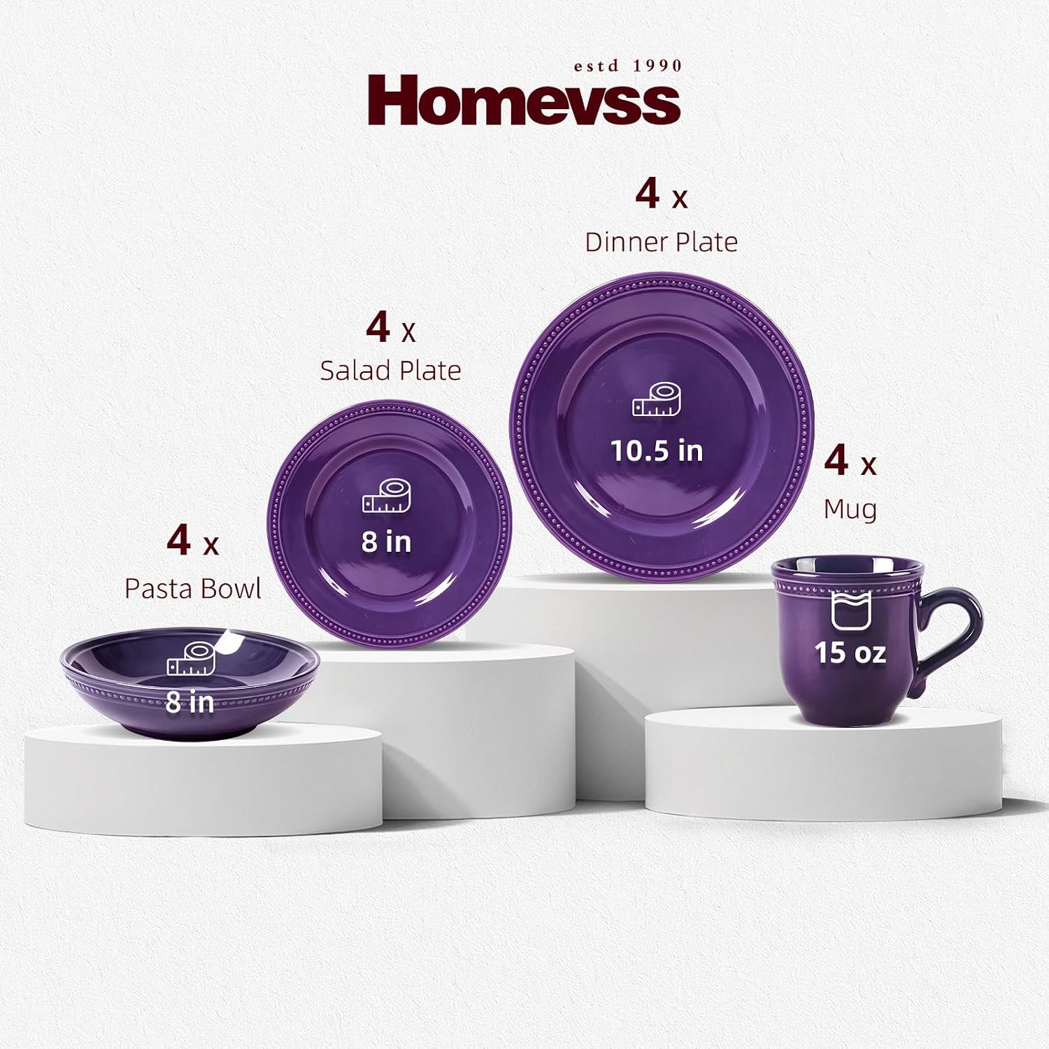 HomeVSS 20-Piece Pearl Dots Stoneware Dinnerware Set, Pink, Service for 4