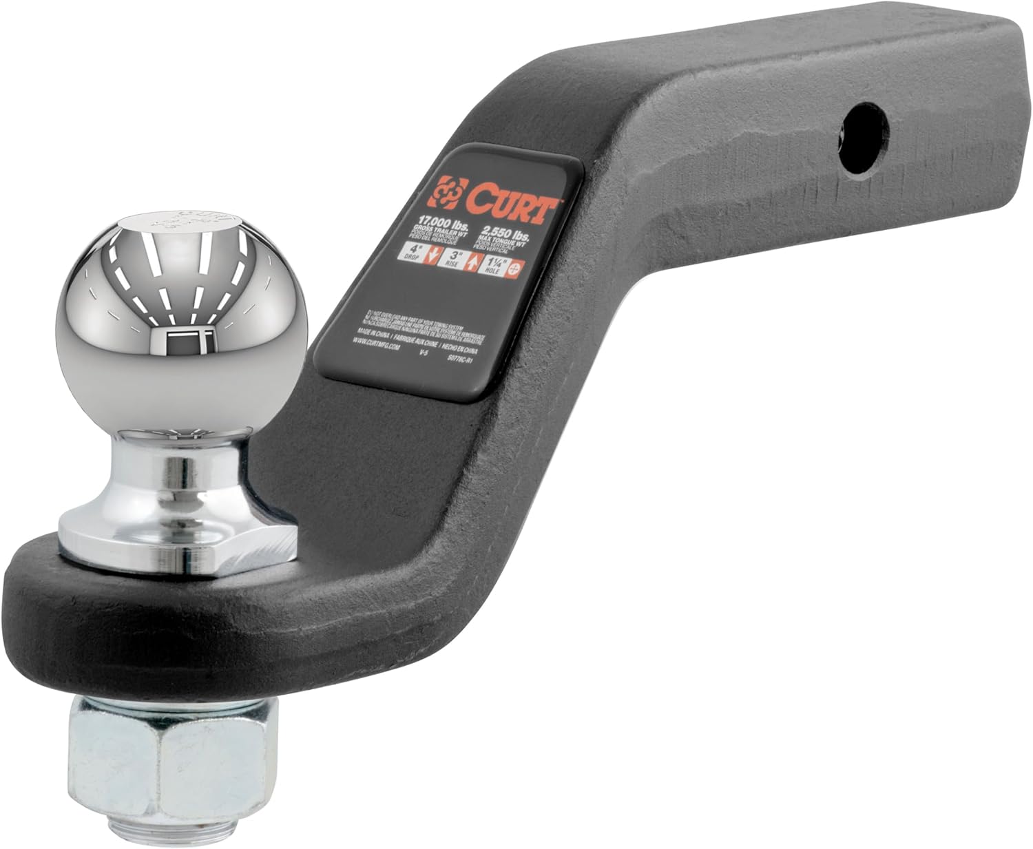 CURT 45332 Trailer Hitch Ball Mount with 2-5/16-Inch Trailer Ball & Hitch Pin, Fits 2-Inch Receiver, 15,000 lbs. GTW, 4-Inch Drop
