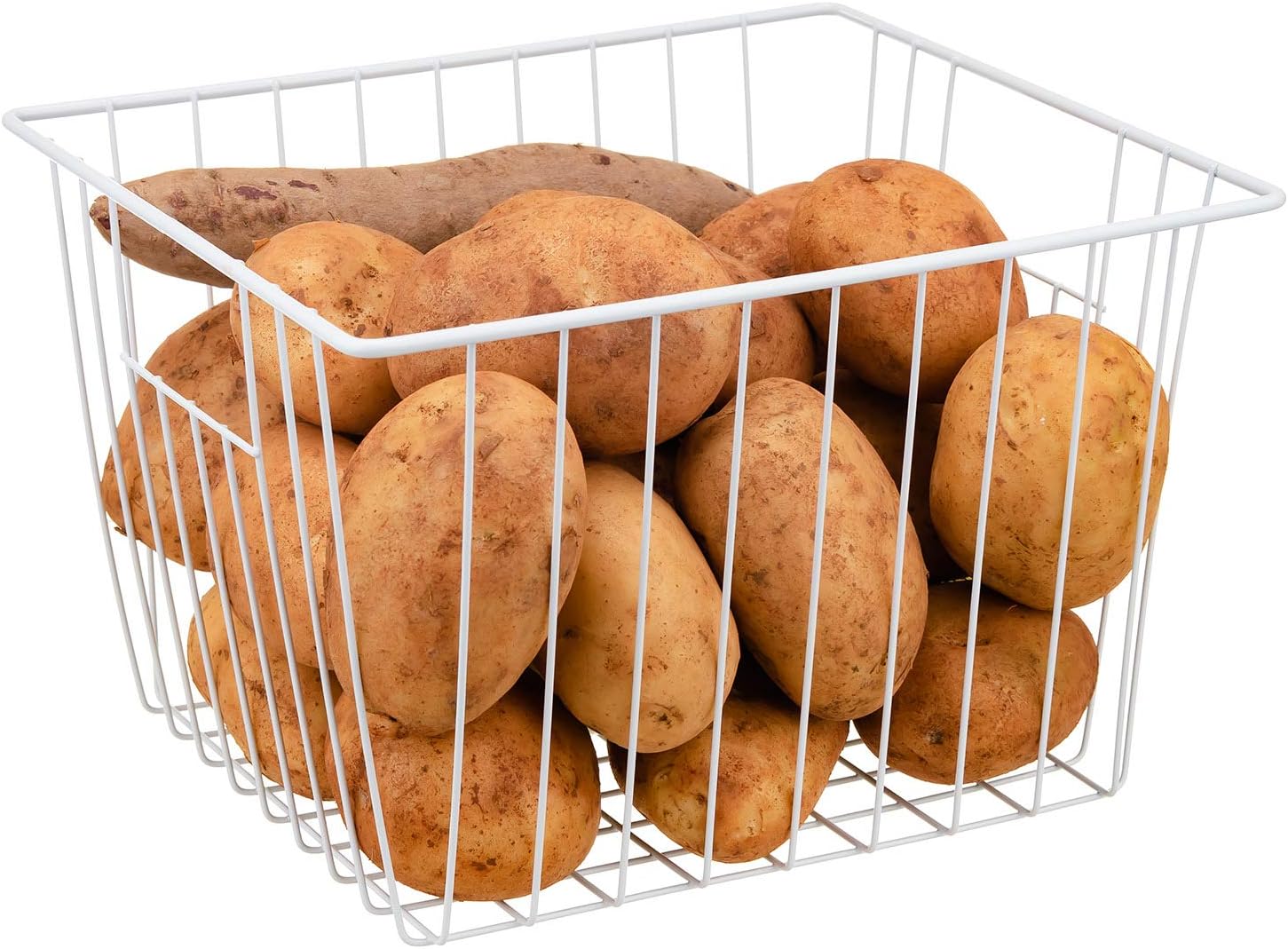 Freezer Organizer Bin, Kitchen Metal Wire Storage Basket, Pantry Cupboard Household Container Divider with Handles, Bathroom, Closet, Bedroom, Office