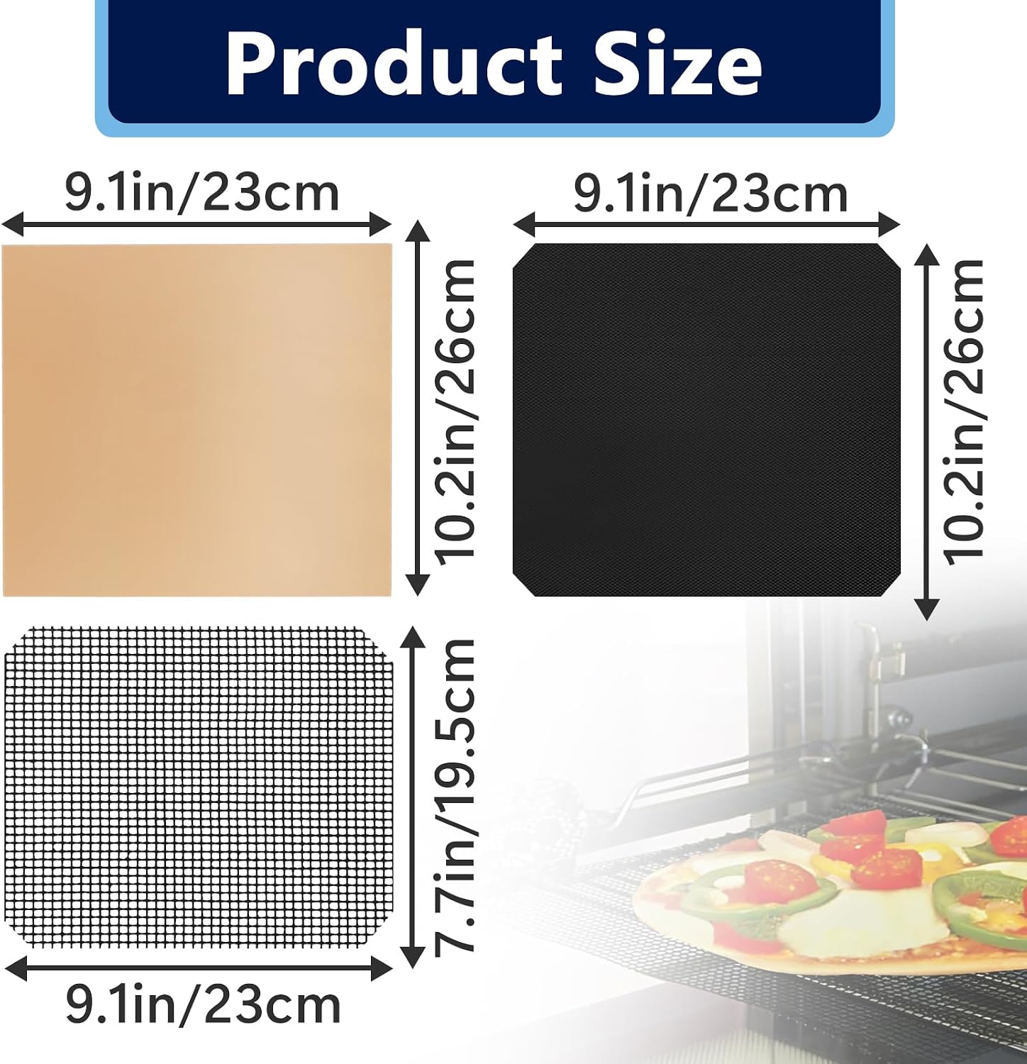 6Pcs 9×10 inch Fryer Oven Liners and 6Pcs Mesh Grill Mats for Instant Vortex Pro Plus 10QT, Non-Stick Oven Liner and Mesh Grill Mats for Toaster, Oven, Microwave