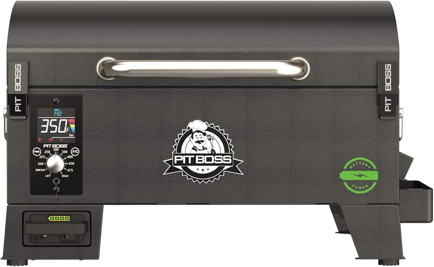 Pit Boss 150 Battery Powered Wood Pellet Grill & Smoker with Flame Broiler 256-Sq. In. Cooking Space, 180°F to 500°F Temperature Range