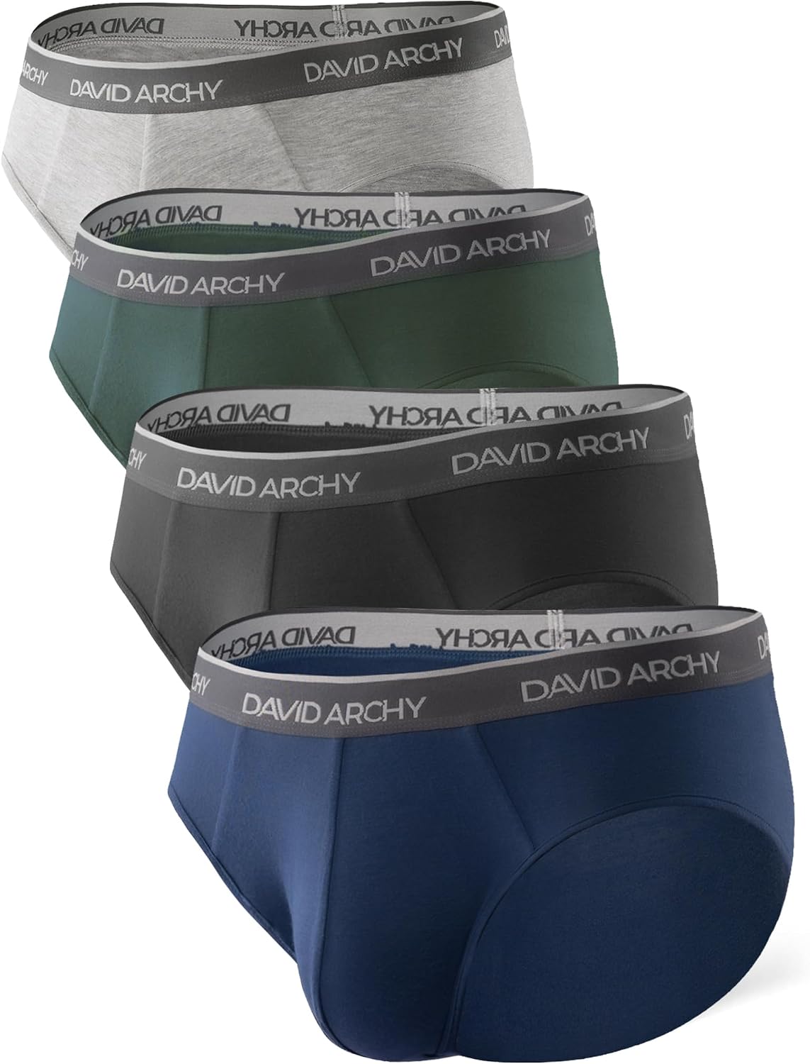 DAVID ARCHY Men's Breathable Support Pouch Underwear Briefs 4 or 7 Pack | Cooling moisture-wicking no-fly Rayon made from bamboo features anti-roll elastic waistbands and vibrant fade resistance.