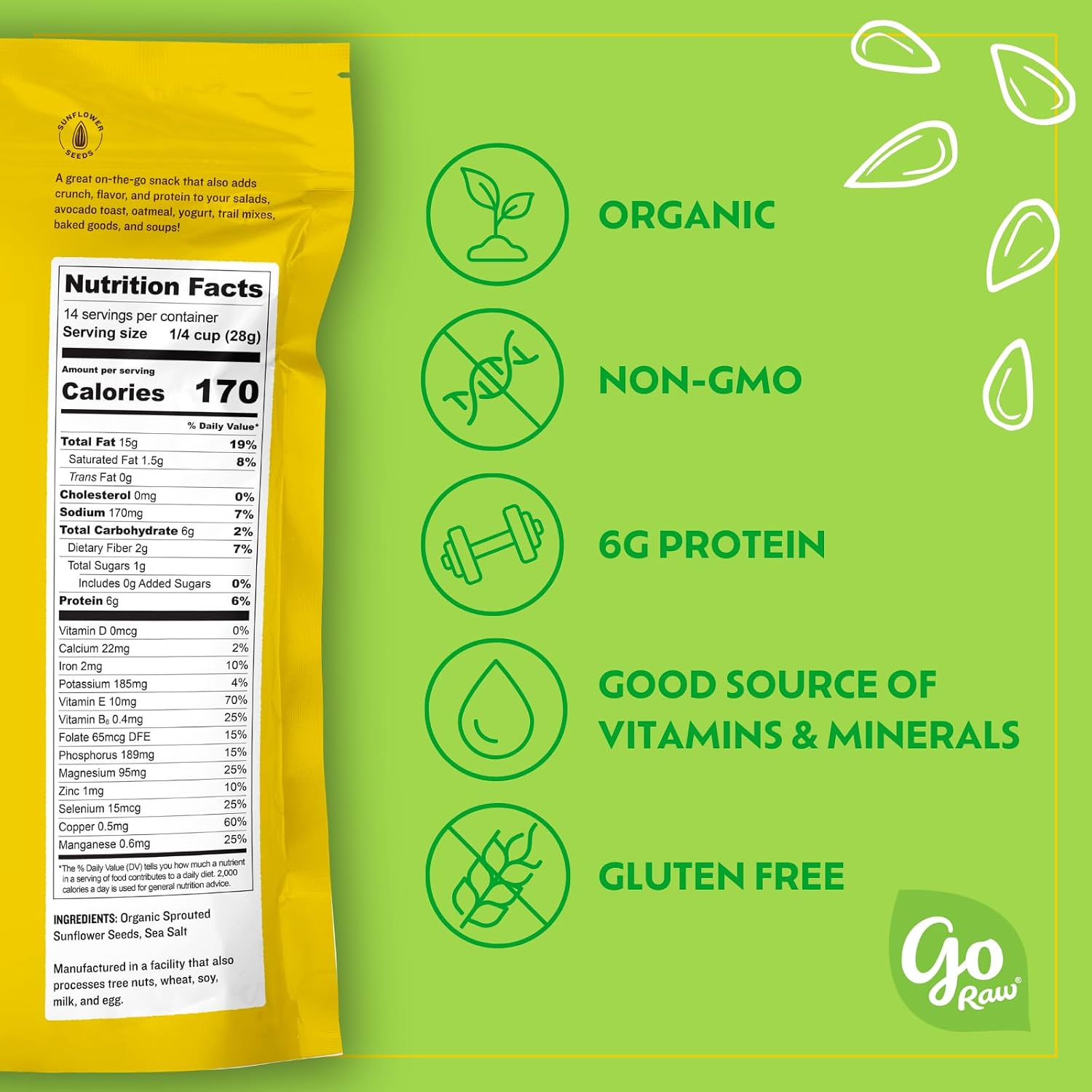 Go Raw Organic Sprouted Pumpkin Seeds - Sea Salted Pepita Snack | Keto, Non-GMO, Vegan, Gluten-Free, Kosher, Paleo, Protein-Packed Superfood, Healthy Vegan Snack for Adults and Kids, 14oz Bag