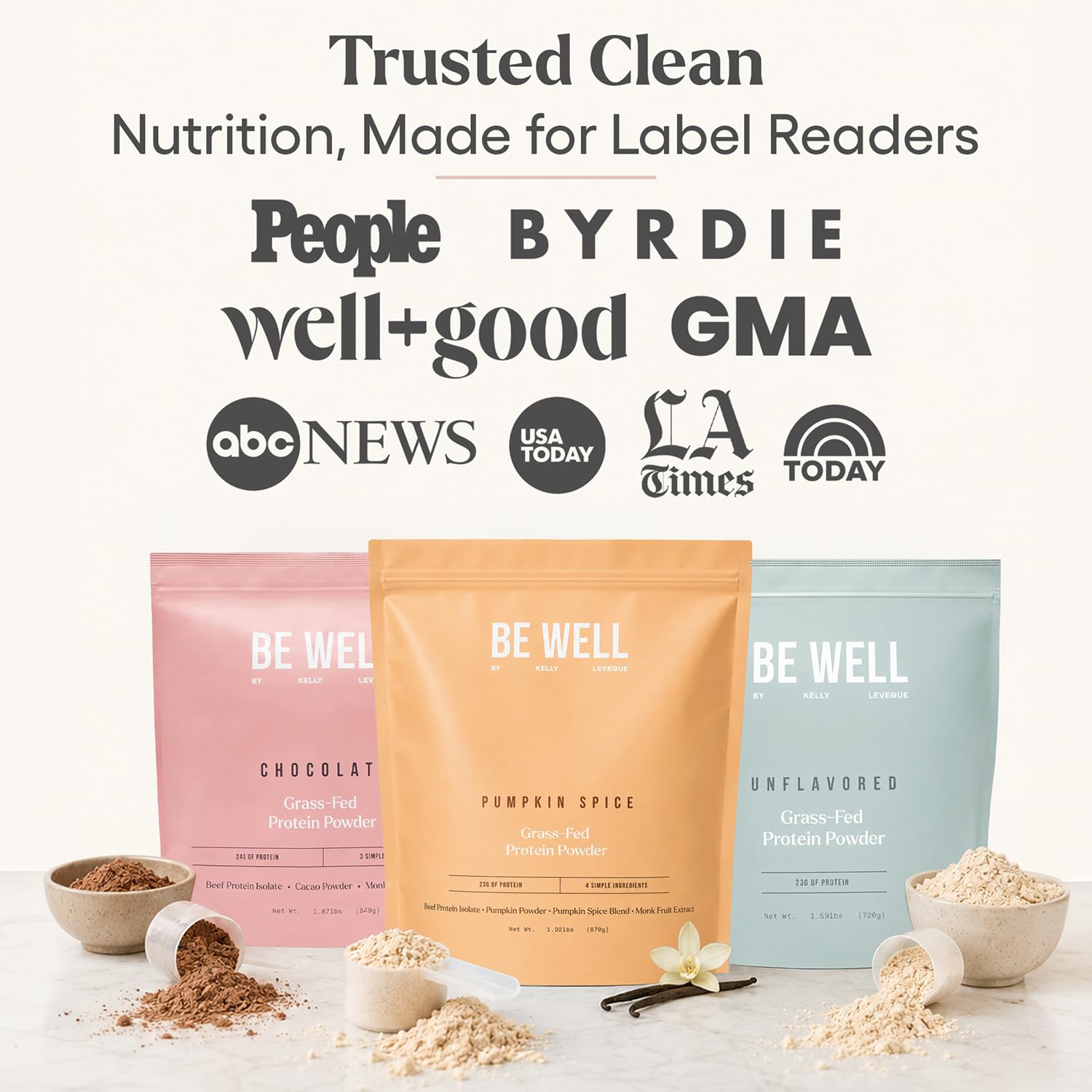 Be Well by Kelly Grass Finished Beef Protein Powder Vanilla Flavor