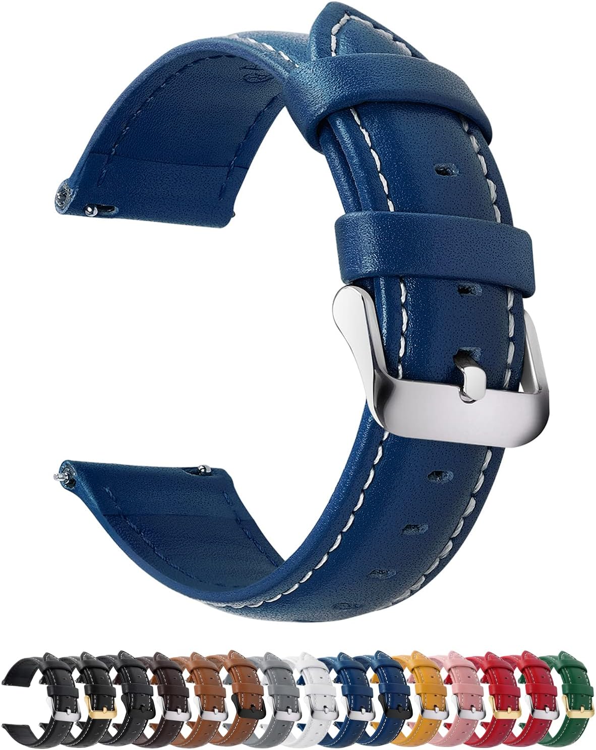 Fullmosa 22mm Quick Release Leather Watch Band for Garmin Samsung Galaxy | Strap for Garmin Vivoactive 4 45mm,Garmin Venu 4(45mm)/Venu 3/Venu 2,Samsung Galaxy Women Men, Red&Silver Buckle