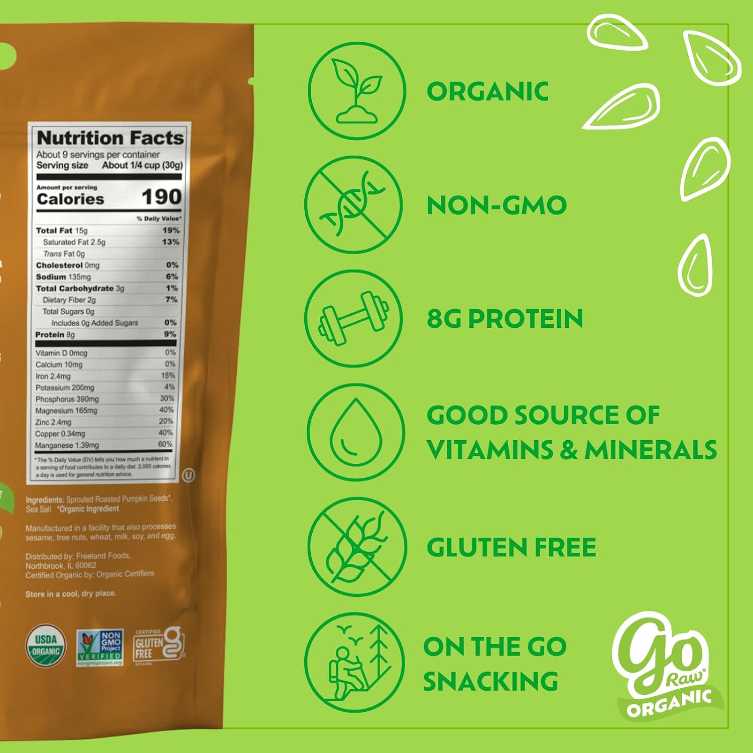 Go Raw Organic Sprouted Pumpkin Seeds - Sea Salted Pepita Snack | Keto, Non-GMO, Vegan, Gluten-Free, Kosher, Paleo, Protein-Packed Superfood, Healthy Vegan Snack for Adults and Kids, 14oz Bag
