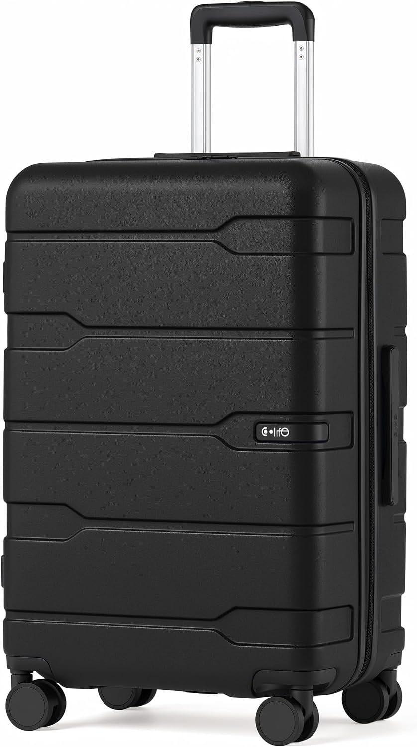 Coolife Medium Checked Luggage Hardside Suitcase with Spinner Wheels, 24in | Lightweight ABS+PC, Rolling Travel Suitcase with TSA Lock, Spinner Wheels, Durable Zipper, Charcoal