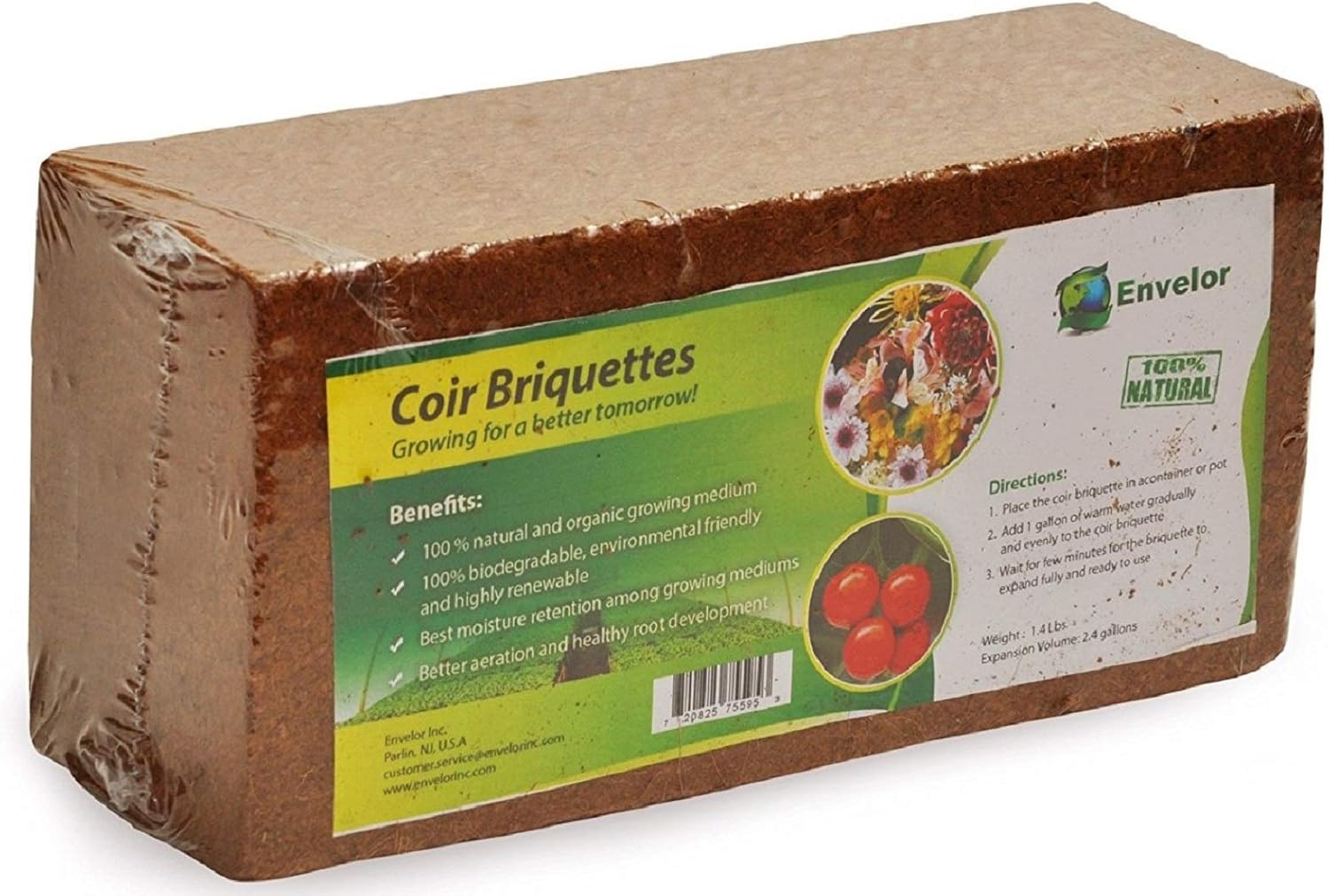 Envelor Organic Coco Coir Brick 10 Lbs. Coir Block Coconut Fiber Growing Medium Potting Soil Mix Coco Peat Media Coir Pith Indoor Outdoor Planters Vegetable Garden Beds