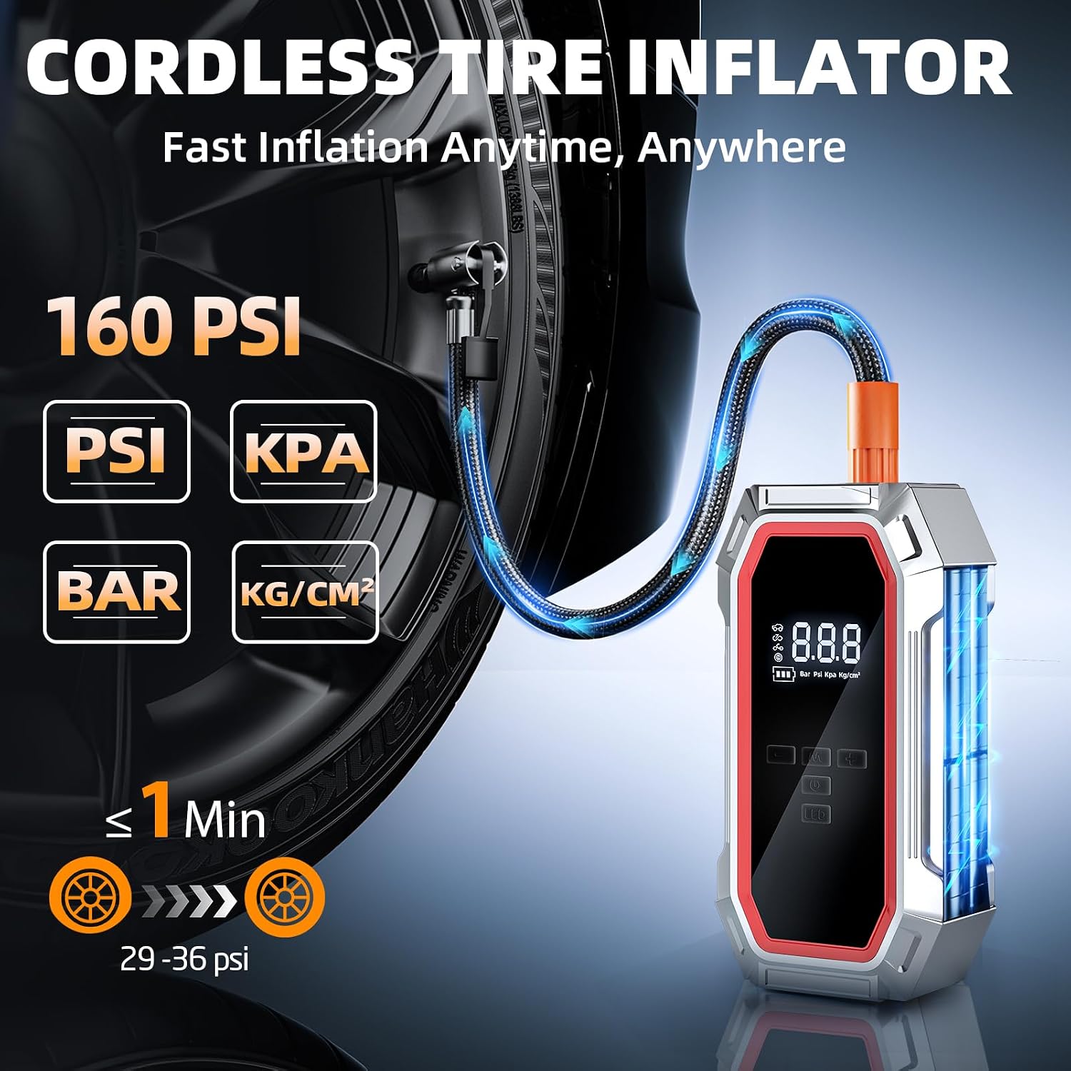 Jump Starter with Air Compressor, 5000A Peak Car Battery Jump Starter(9.0 Gas/8.0L Diesel)