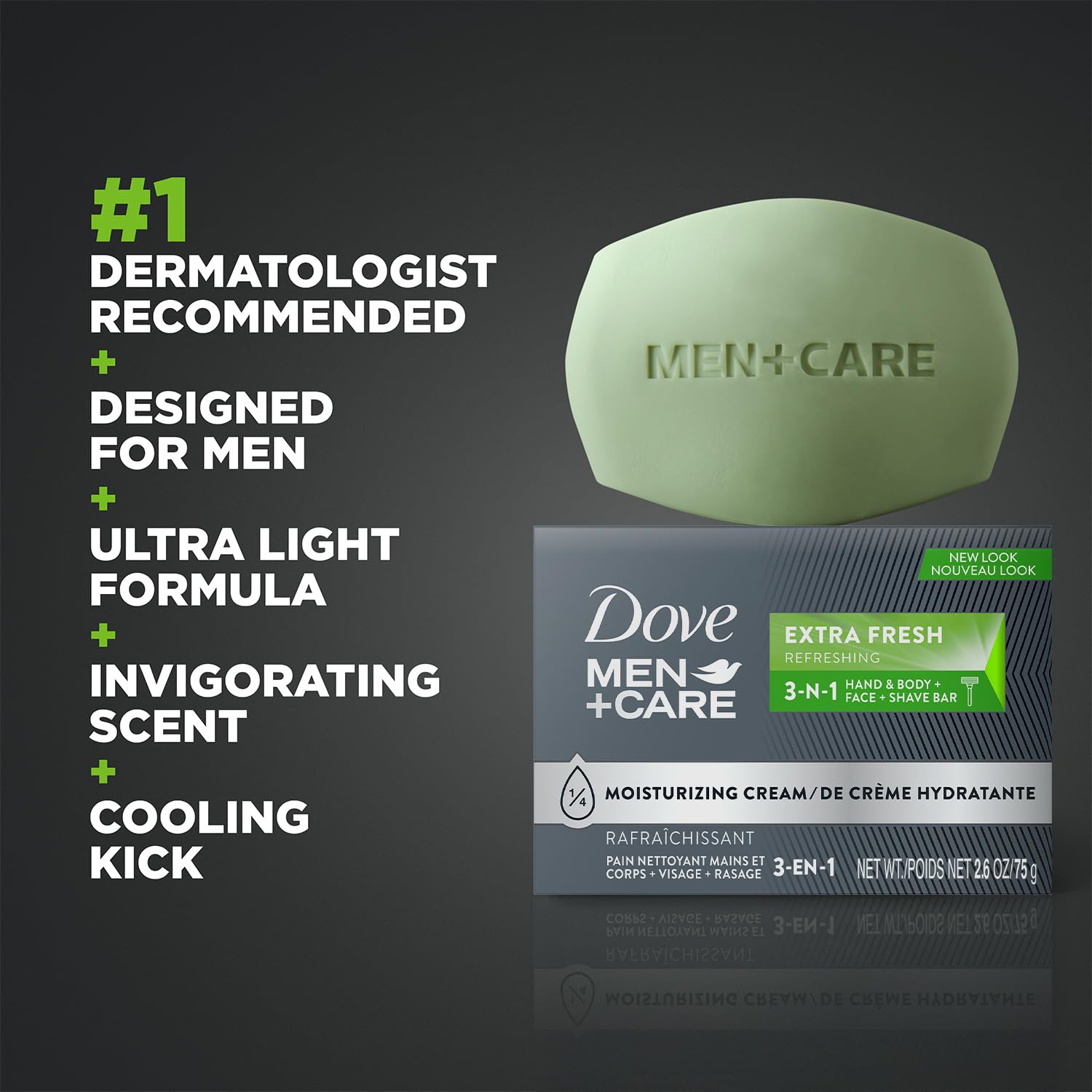 Dove Men+Care Extra Fresh Body and Face Bar Soap, 12 Bars (3.75 Oz Ea) + 1 Bonus Bar (2.6 Oz), 3-in-1 Moisturizing Soap for Body, Face, and Shaving