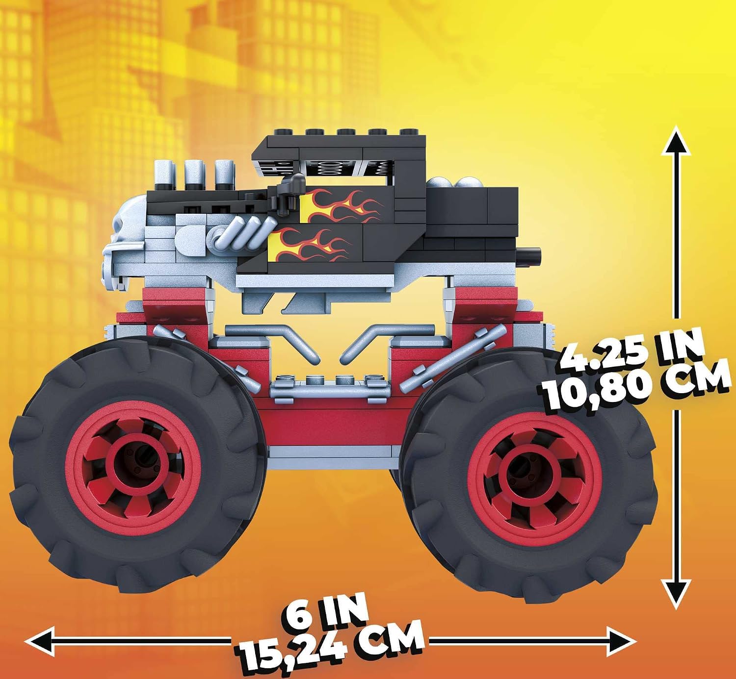 MEGA Construx Hot Wheels Monster Trucks Toy Car Building Set, Bone Shaker with 194 Pieces, 1 Micro Action Figure Driver, Red, Kids Age 5+ Years
