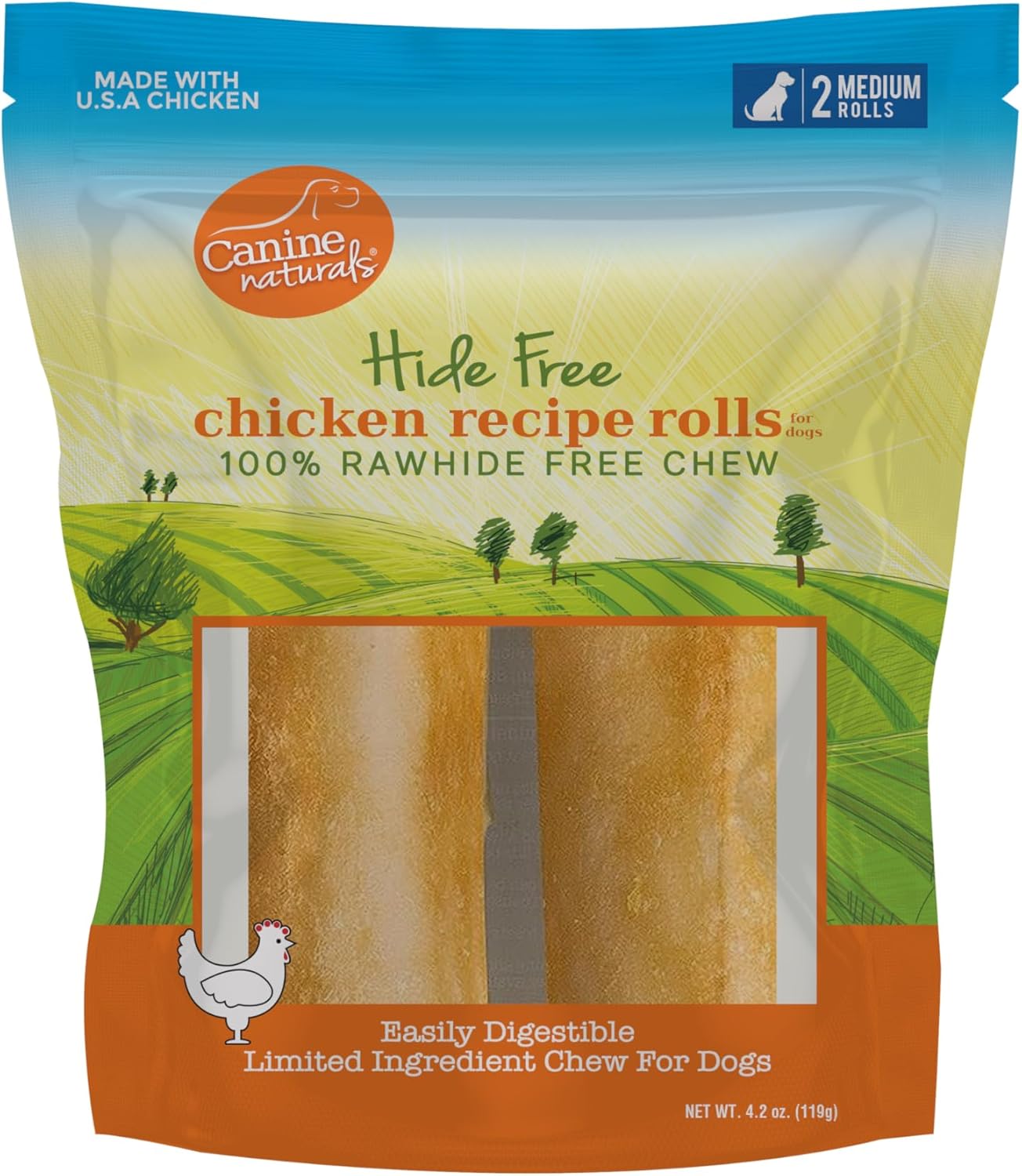 Canine Naturals Rawhide Free Chicken Recipe Dog Chew, Medium Rolls, 2 Count