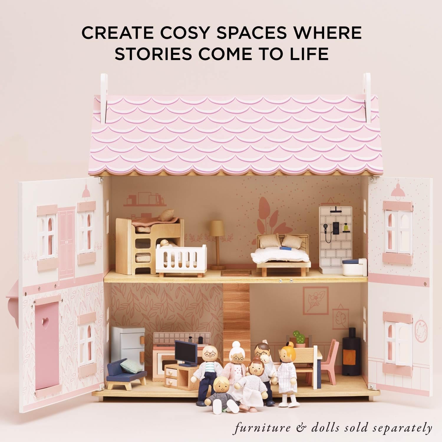 Le Toy Van Iconic Sophie's Large Wooden Doll House | Wooden Iconic Dollshouse, FSC Certified Wood, Plastic Free, Rigorously Safety-Tested