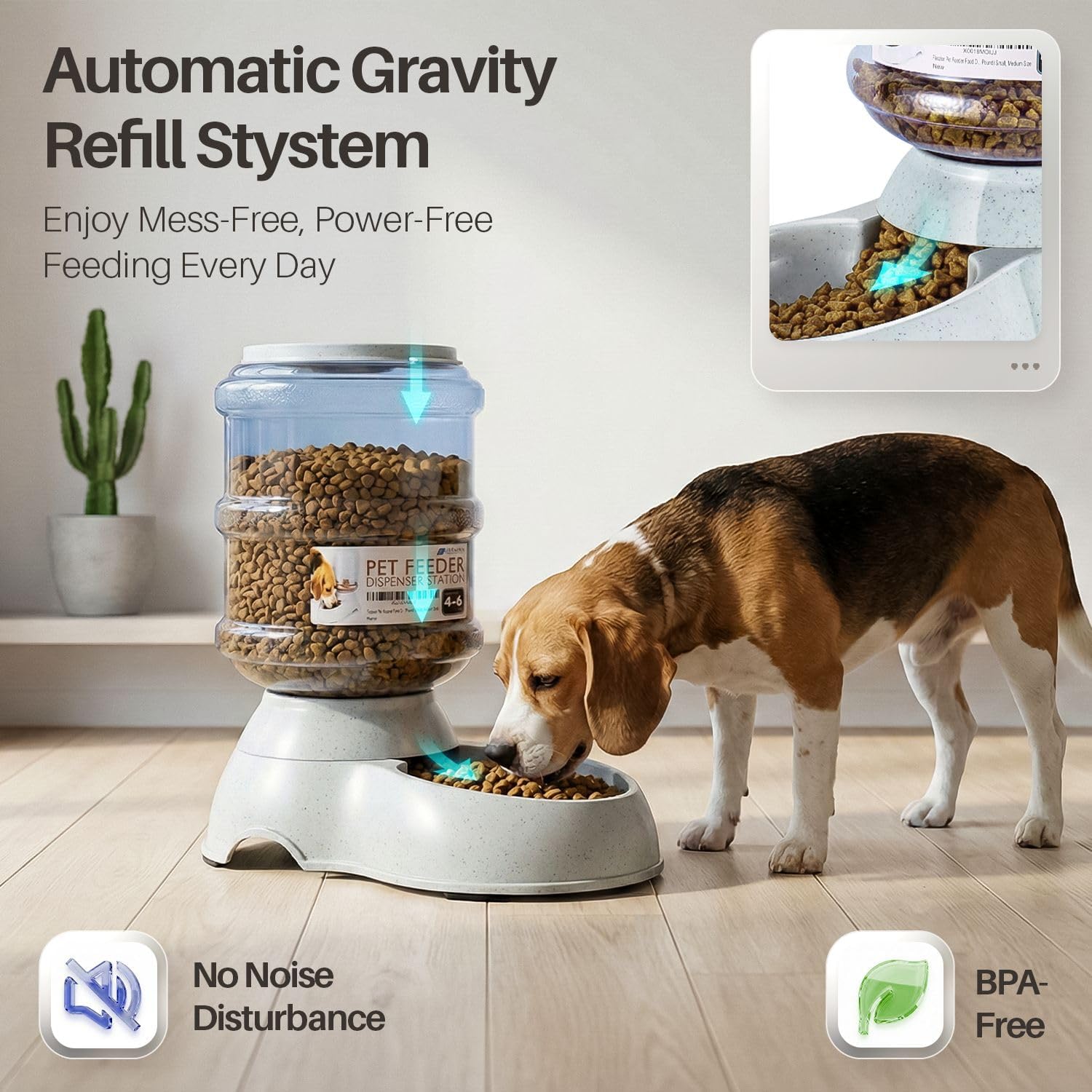 Flexzion Gravity Pet Feeder, Dog and Cat Food Dispenser, 1-Gallon Capacity | Self-Replenishing Dry Food Station with Non-Skid Feet and a Carry Handle; Holds Approximately 4-6 Lb Of Kibble