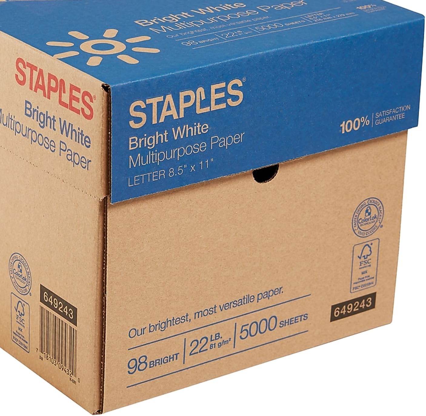 Staples Multipurpose Paper, 8 1/2" x 11", Bright White, Ream, For Office, School & Home