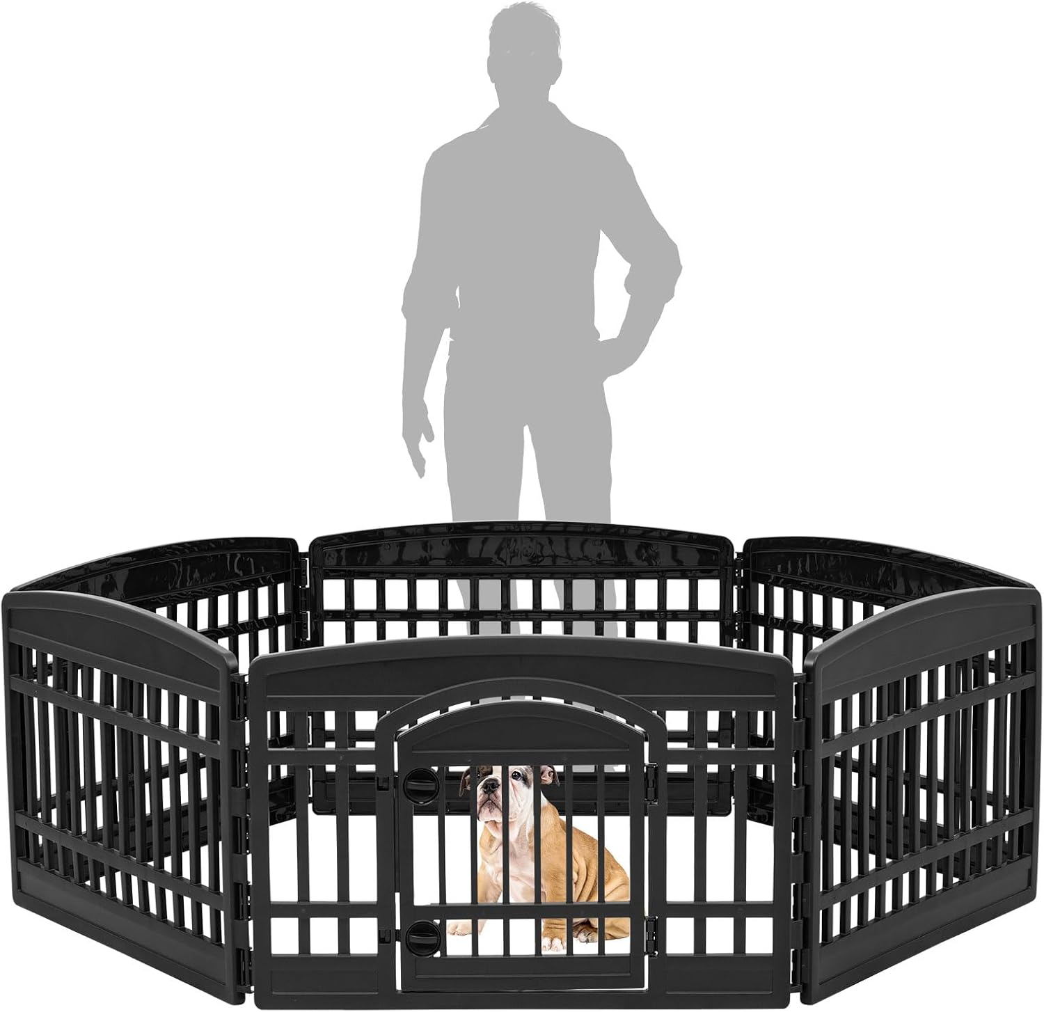 IRIS USA 4-Panel Dog Playpen, Pet Enclosure, Black | Pet Containment, Configurable Layout, Multi-Shape Setup, Custom Pen Configuration, Stable Non-Tip Base, Tool-Free Assembly