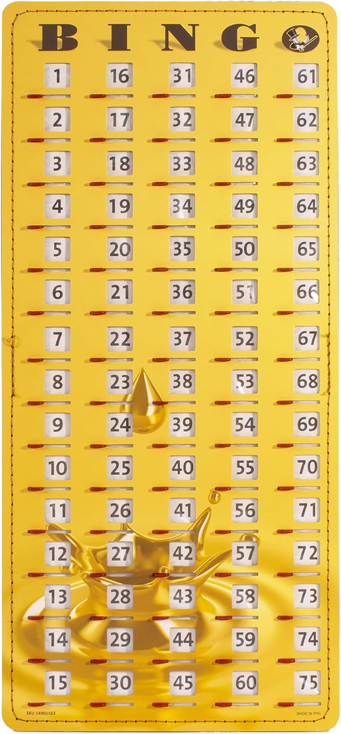 MR CHIPS Large 14.75" L x 6.75" W Jam-Proof Finger Tip Bingo Master Board Card with Large 3/4" Sliding Windows, Thick 5 Ply Cardboard, Gold Rush Style