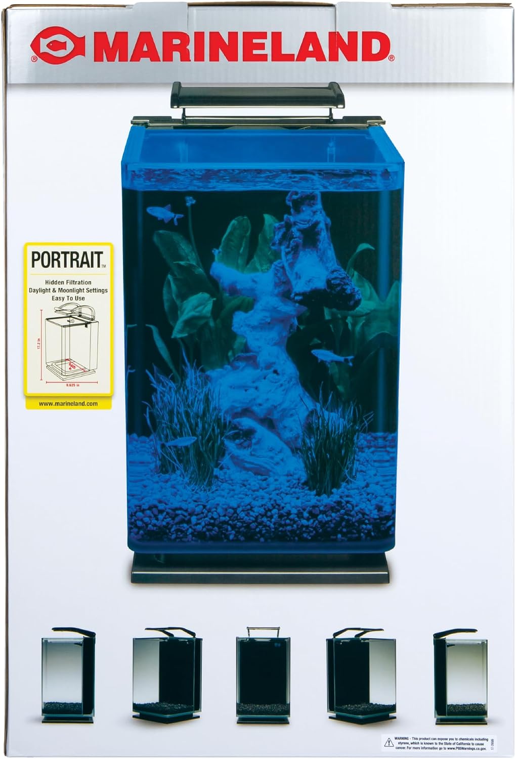 Marineland Portrait Glass LED Aquarium Kit, 5 Gallons, Hidden Filtration,Black