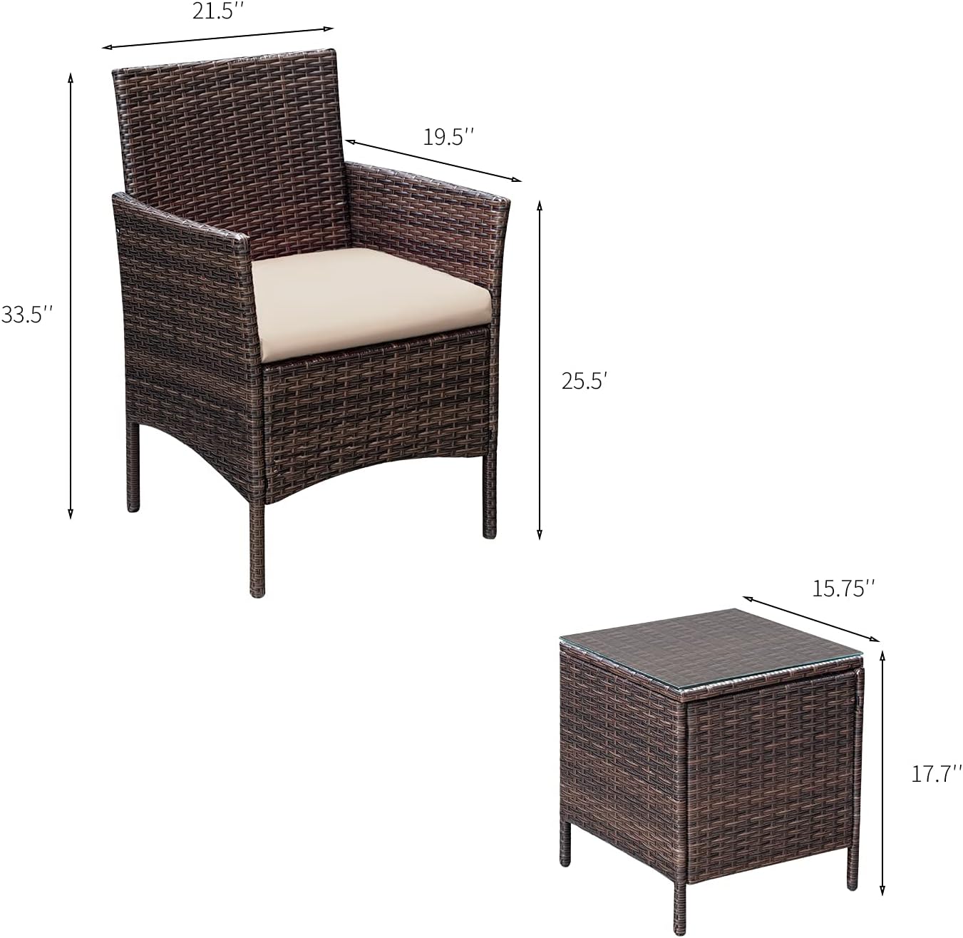 Greesum 3 Pieces Patio Furniture Sets Outdoor PE Wicker Chairs,Beige
