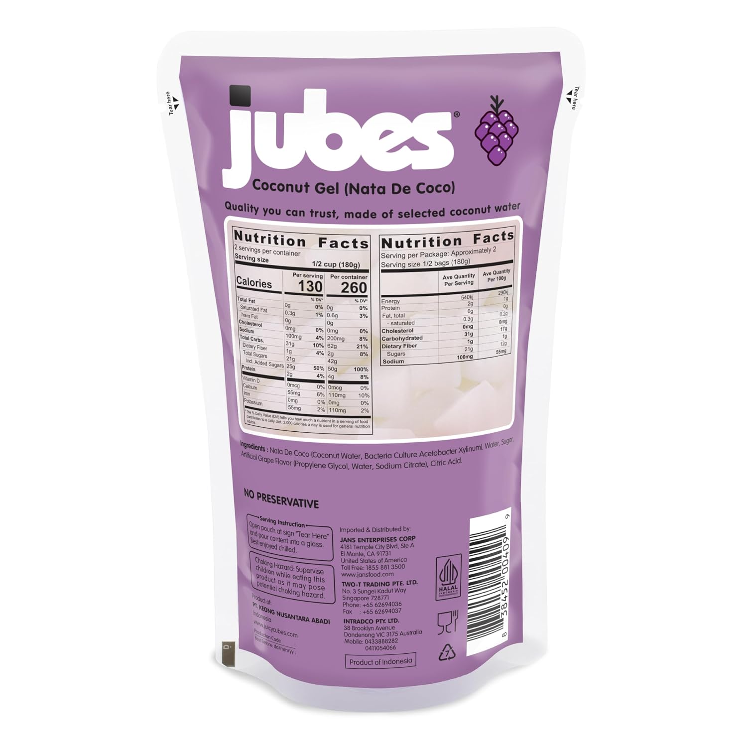 Jubes Pandan Nata De Coco Jelly Cubes (12.7 oz, Pack of 3) - Pandan Coconut Jelly Cubes for Sago - Coconut Gel in Syrup Toppings for Fruit Tea, Boba, Bubble Tea, Drinks, Desserts Yogurt, Ice Cream, Beverage