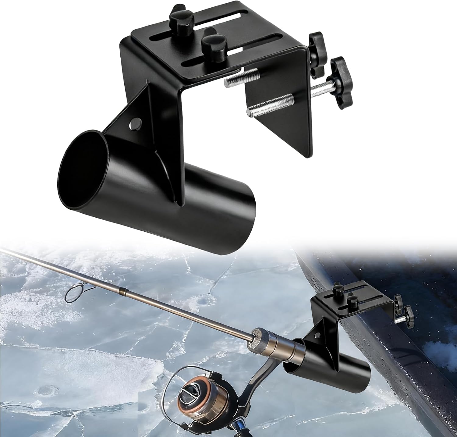Metal Adjustable Ice Fishing Sled Rod Holder Upgraded 1.5-3.26inch Ice House Sled Rod Holder Heavy Duty Compatible Hands-Free Ice Fishing Pole